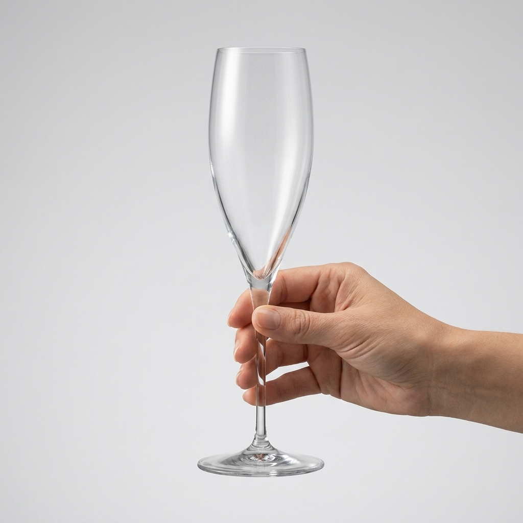 Bormioli Rocco Premium champagneflute 26 cl in hand voor formaatindicatie