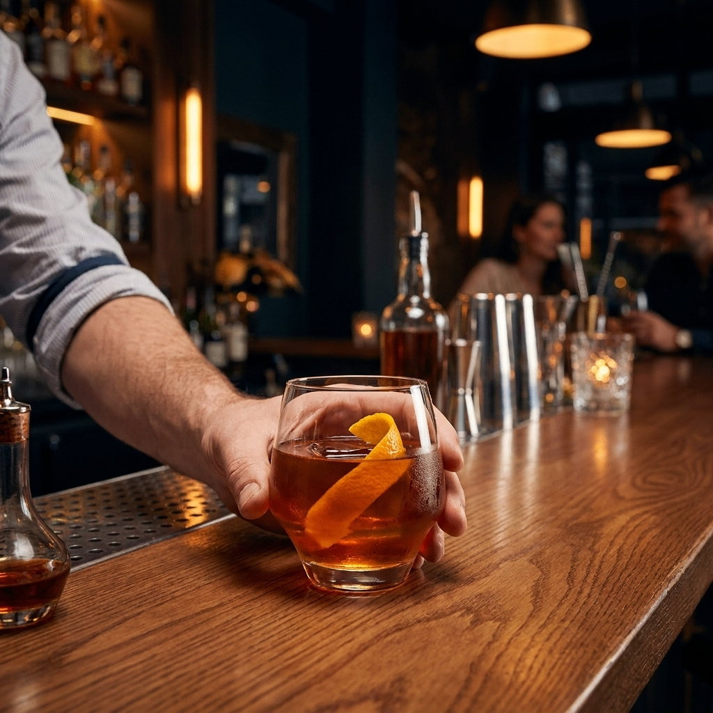 Barman presenteert cocktail in Chef & Sommelier Open Up tumbler 38 cl