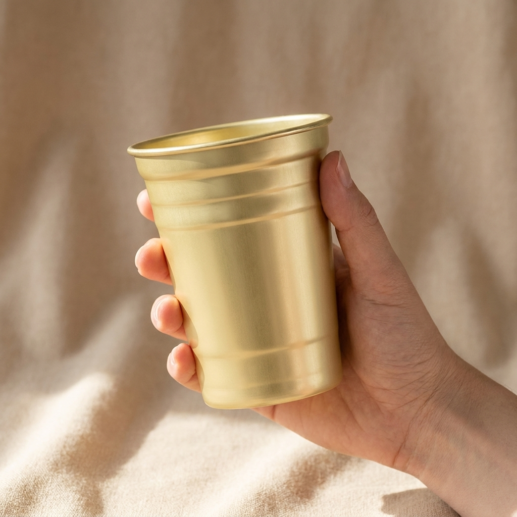 Speakeasy Drinking cocktailbeker 50 cl goud in hand voor formaatindicatie