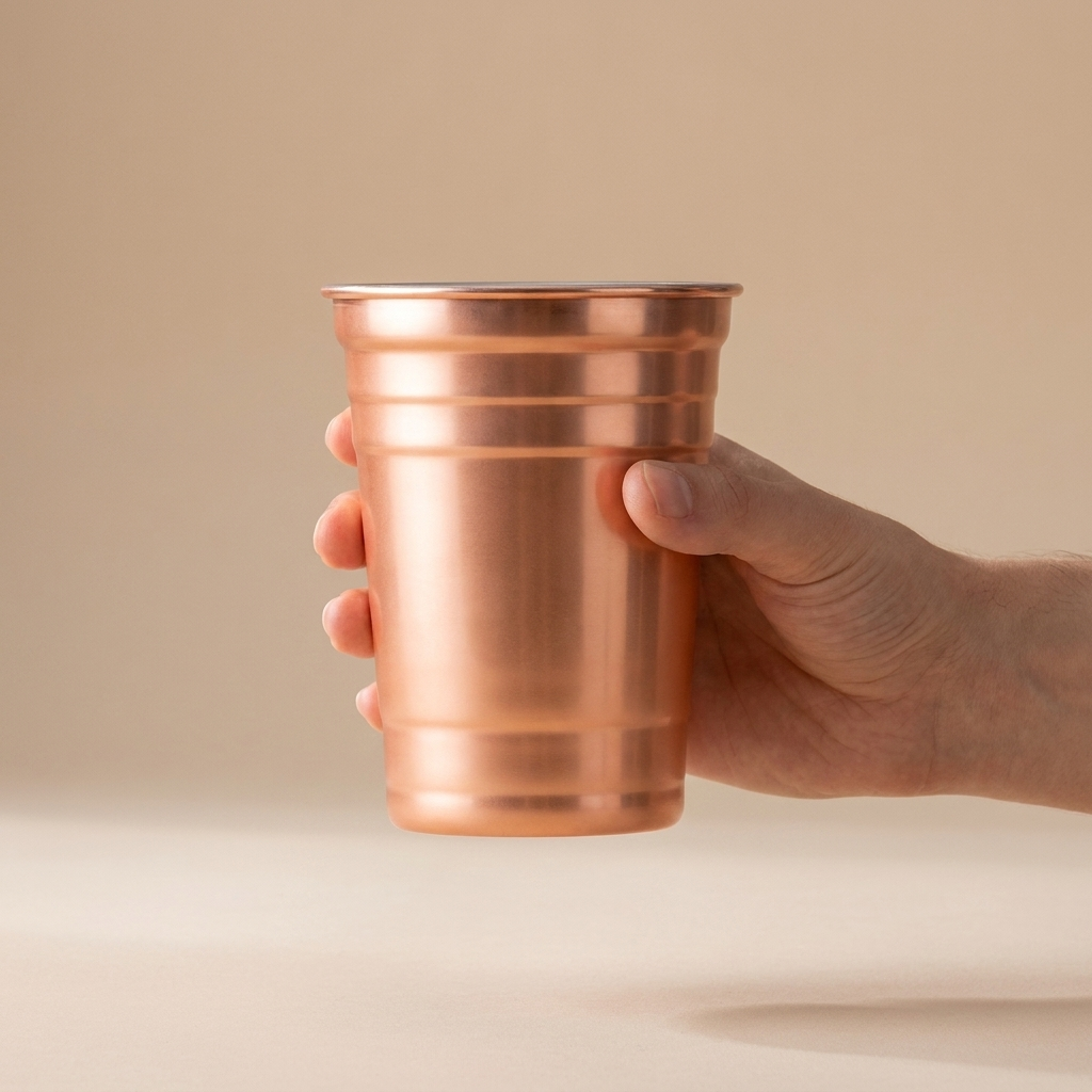 Speakeasy Drinking cocktailbeker 50 cl koper in hand voor formaatindicatie