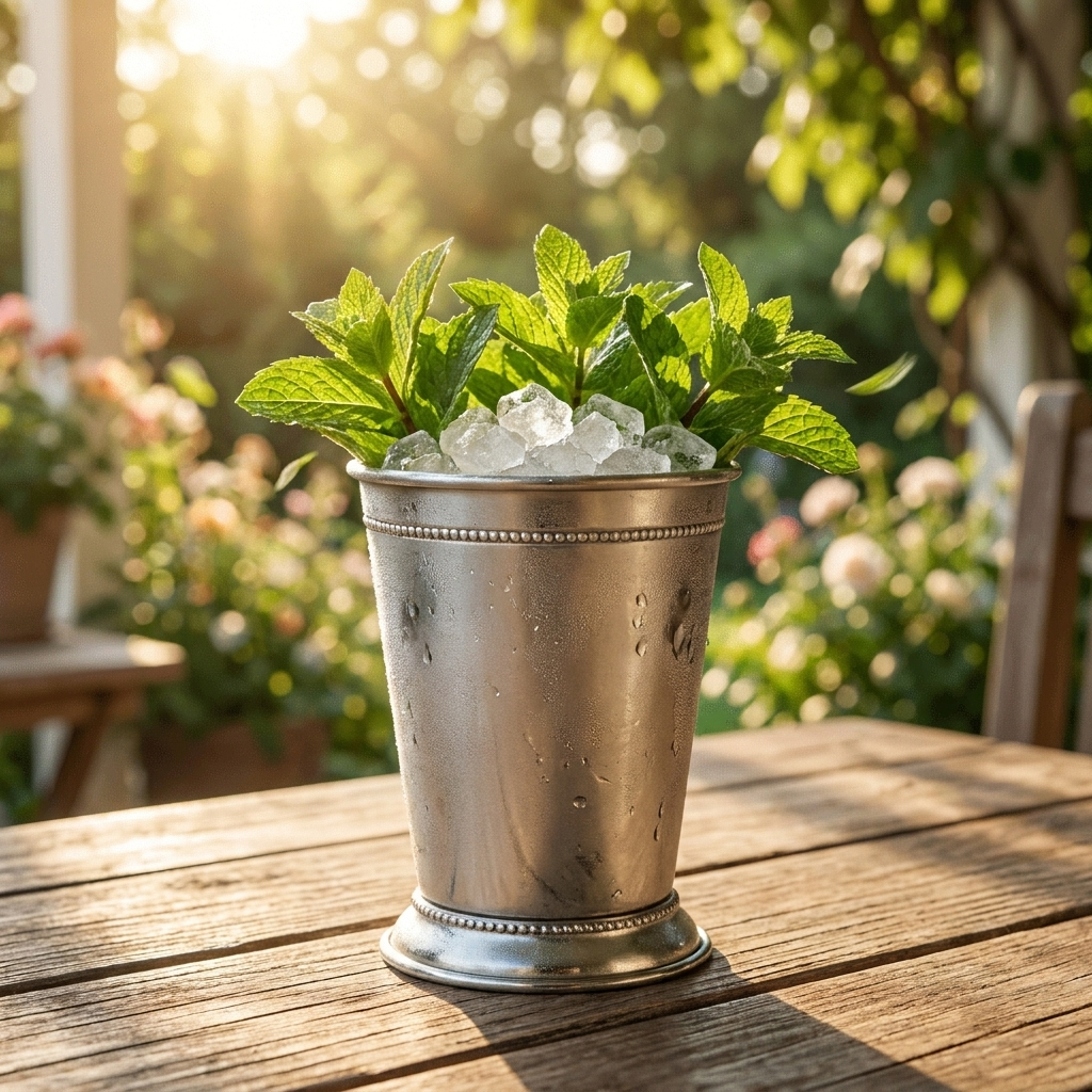 Speakeasy Julep cocktailbeker 40 cl met mint julep en crushed ice op veranda
