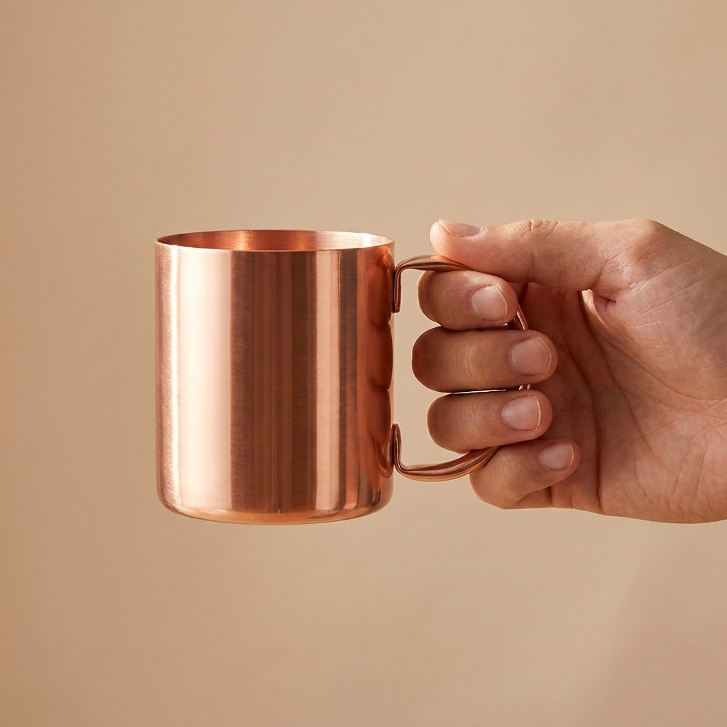 Speakeasy Moscow Mule cocktailglas aluminium 45 cl in hand voor formaatindicatie
