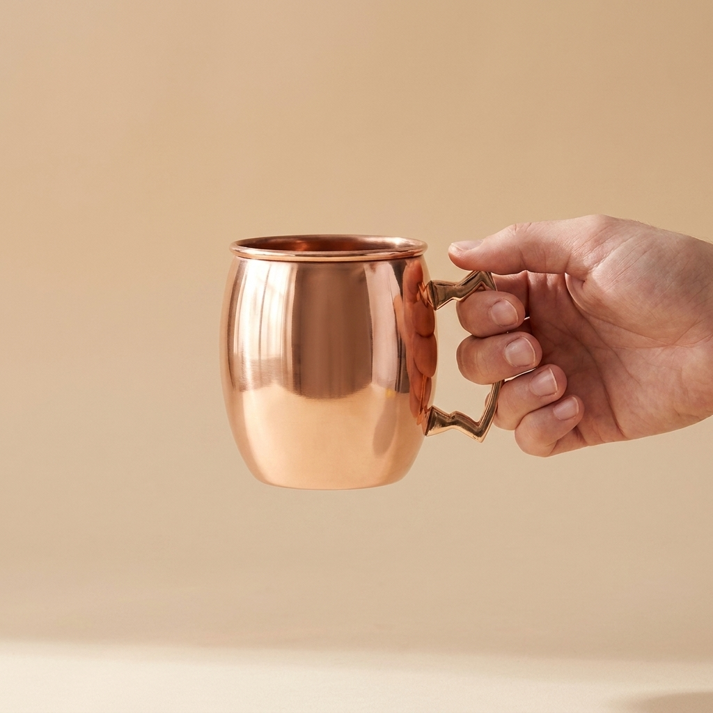Speakeasy Moscow Mule cocktailglas curved 45 cl in hand voor formaatindicatie