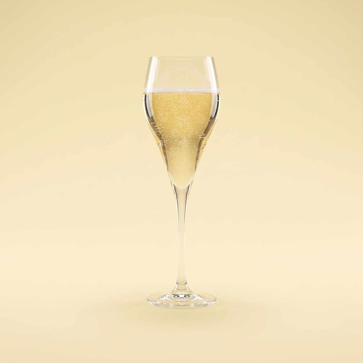Chef & Sommelier Symetrie champagneflute 16 cl met champagne op gele achtergrond