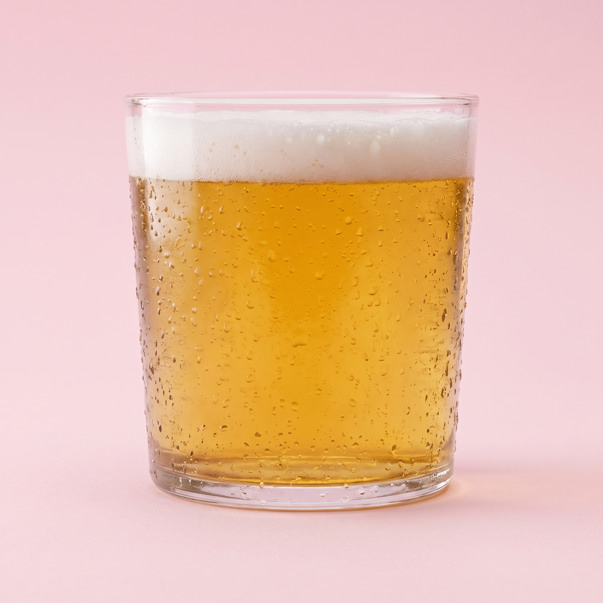 Bormioli Rocco Bodega bierglas 35 cl met blond bier op roze achtergrond