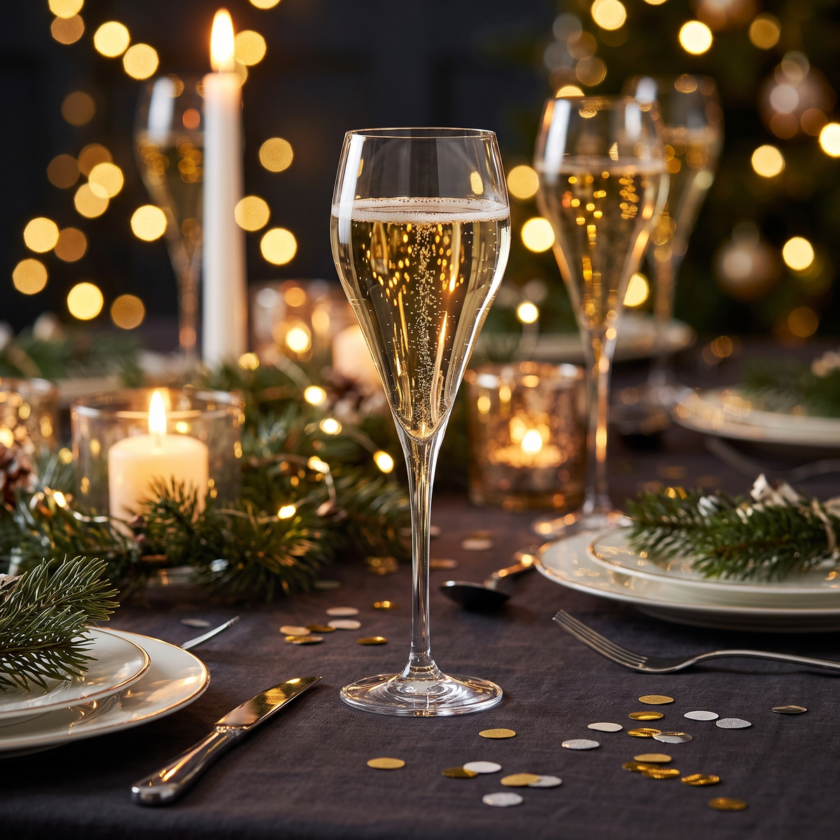 Chef & Sommelier Symetrie champagneflute 16 cl op een feestelijk gedekte tafel