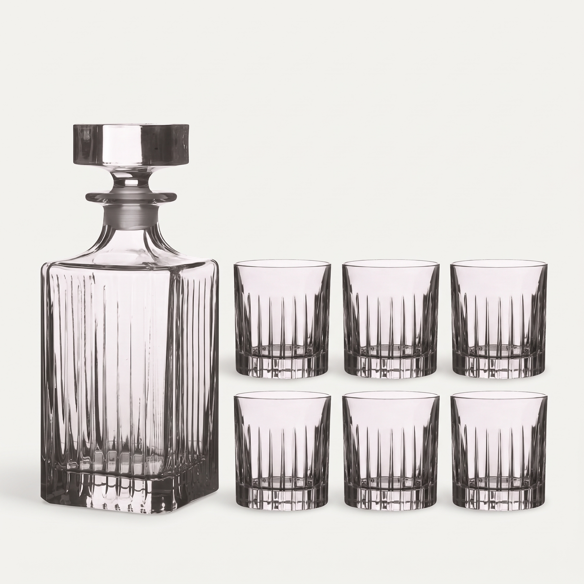 RCR Timeless whiskeyset met lege karaf en zes tumblers