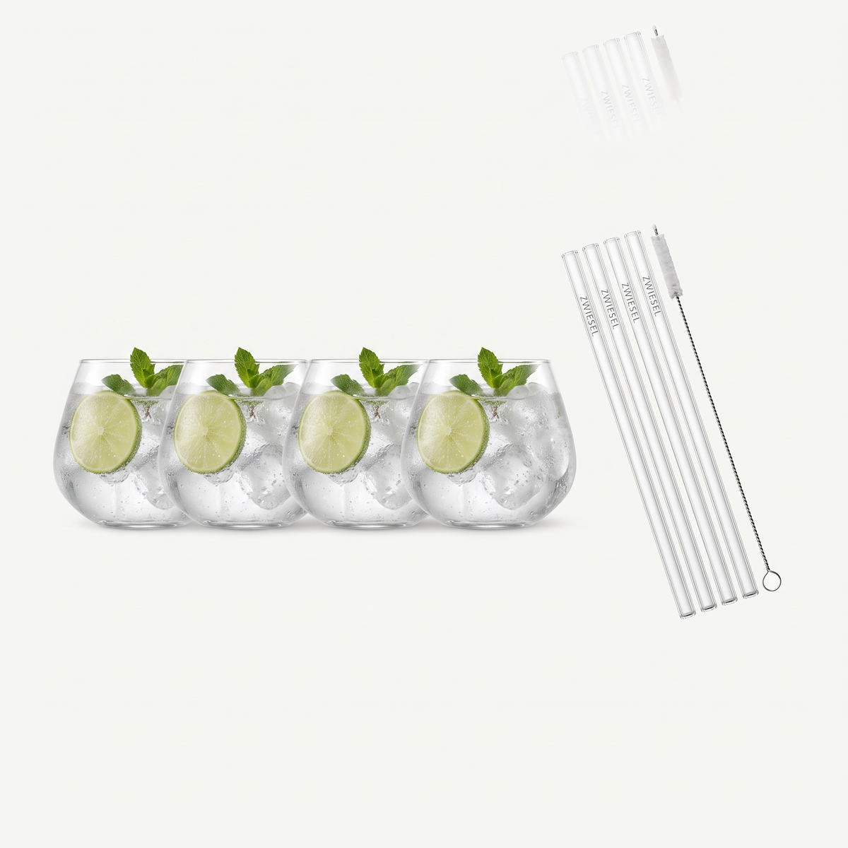 Schott Zwiesel Vina After Work Drinks set met vier glazen en glazen rietjes gevuld