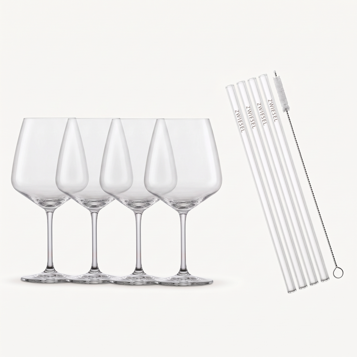 Schott Zwiesel Taste After Work Drinks set met vier lege glazen en glazen rietjes
