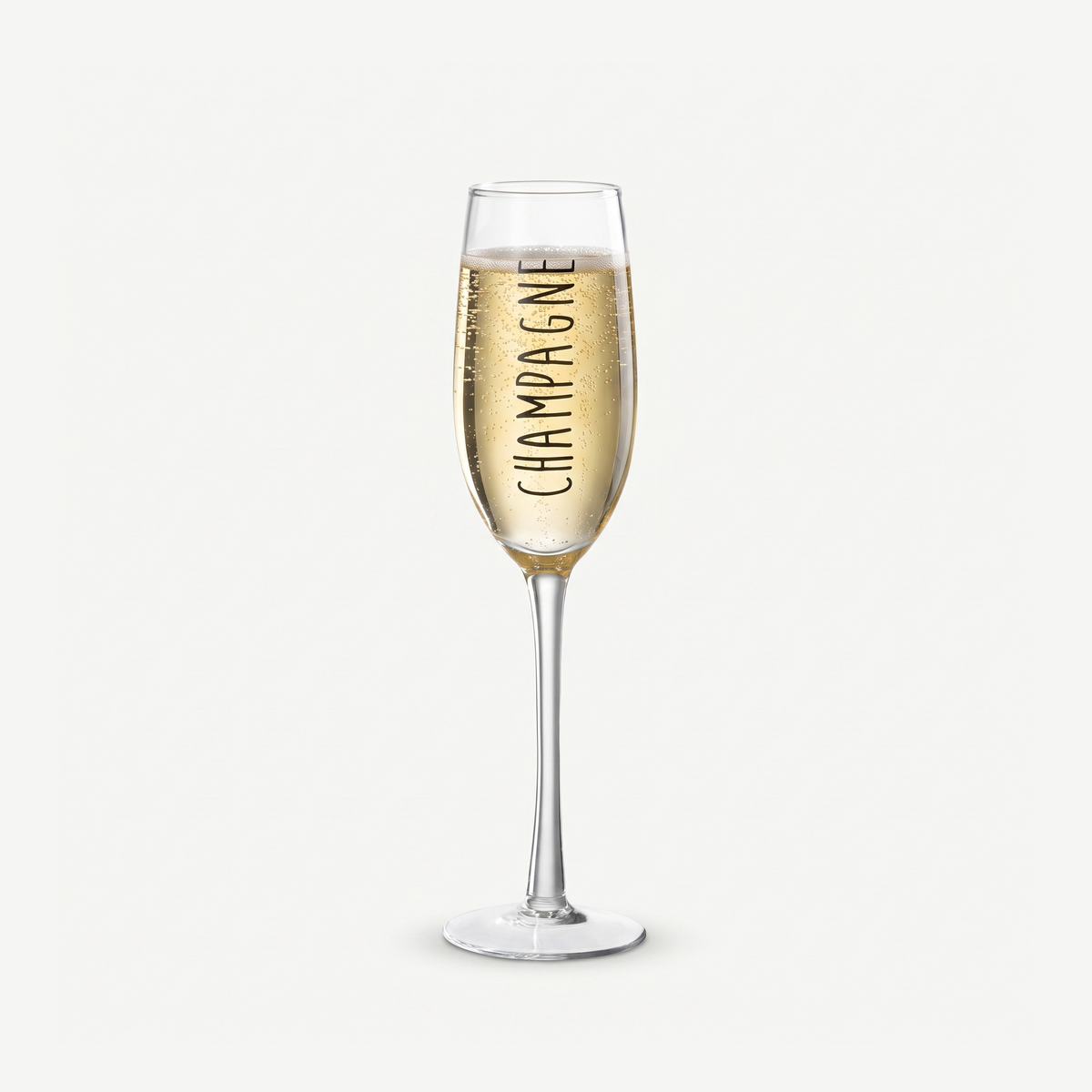 J-Line Champagneglas Transparant/Zwart gevuld met champagne
