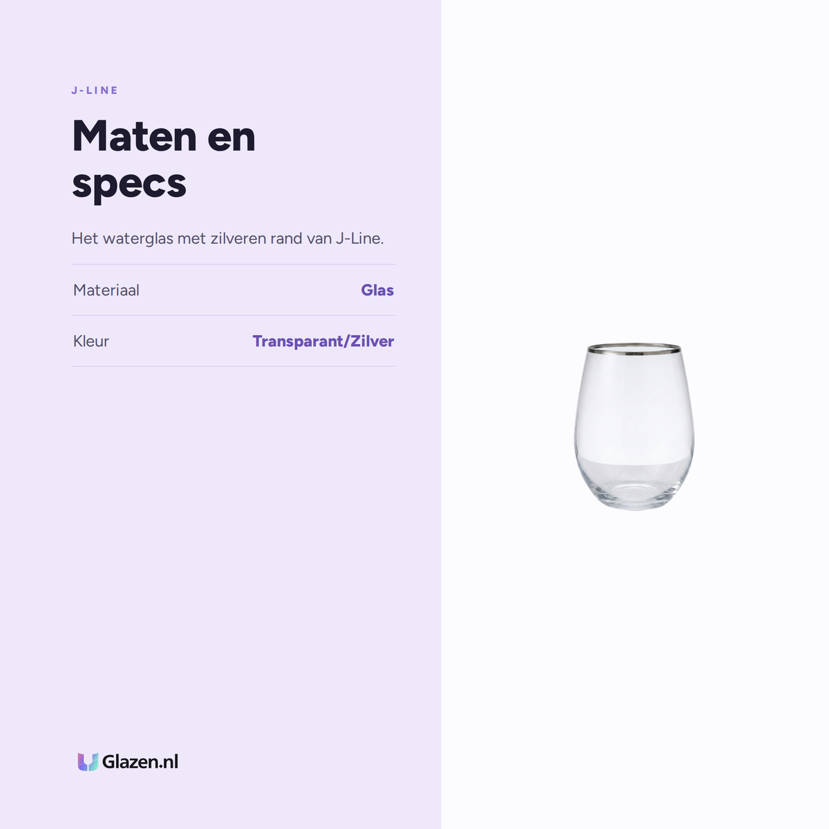 Maten en specs van J-Line Waterglas Bol Zilveren Rand Transparant/Zilver