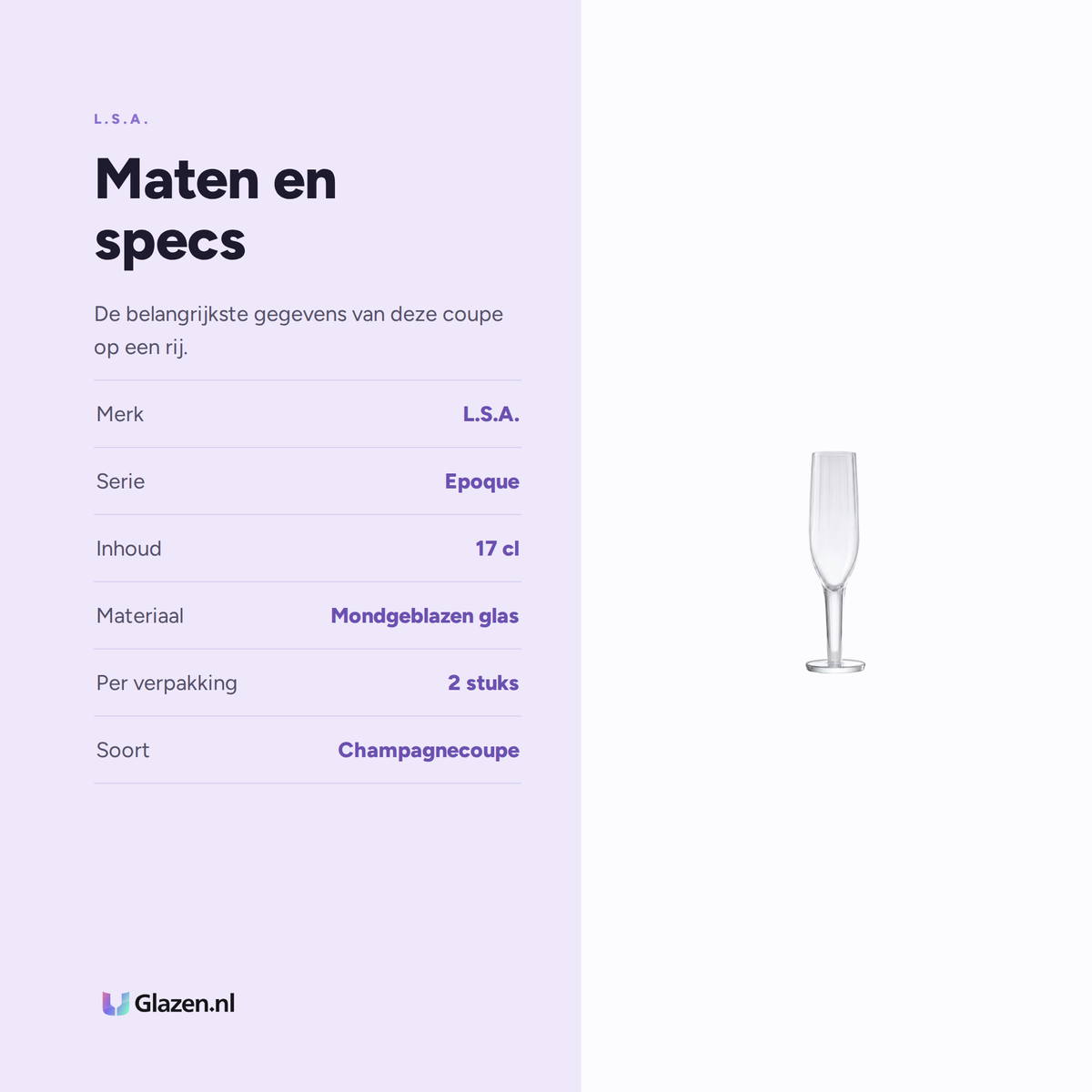 L.S.A. Epoque Champagneglas 17 cl maten en specs