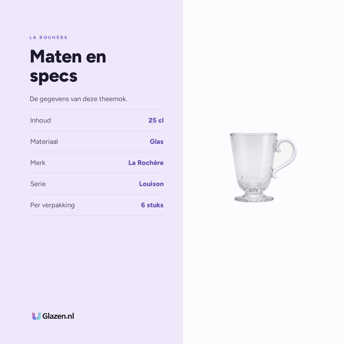 Maten en specs van La Rochère Louison Theemok 25 Cl - 6 Stuks