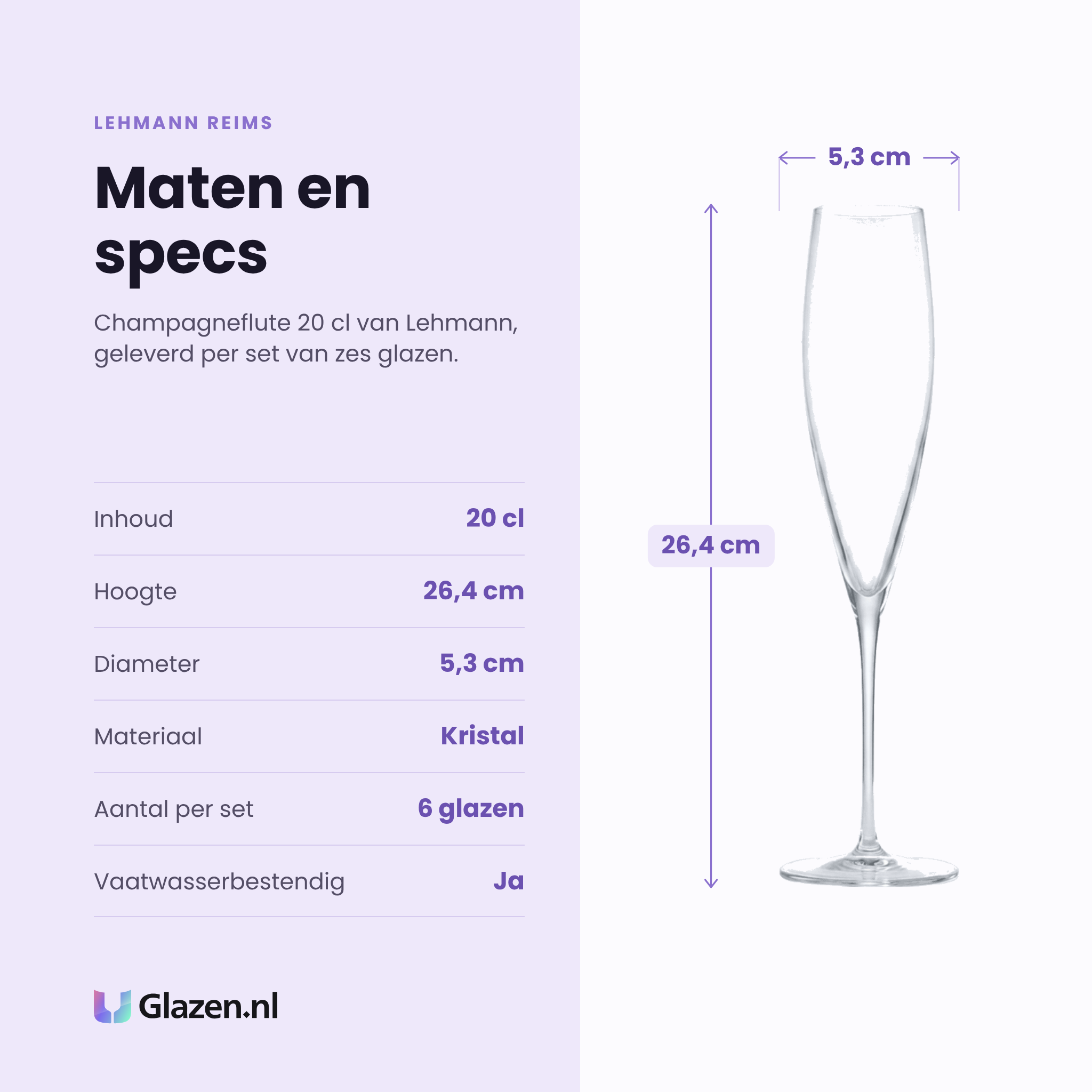 Lehmann Reims champagneflute 20 cl specificaties: inhoud 20 cl, hoogte 26,4 cm, diameter 5,3 cm, kristal, set van 6