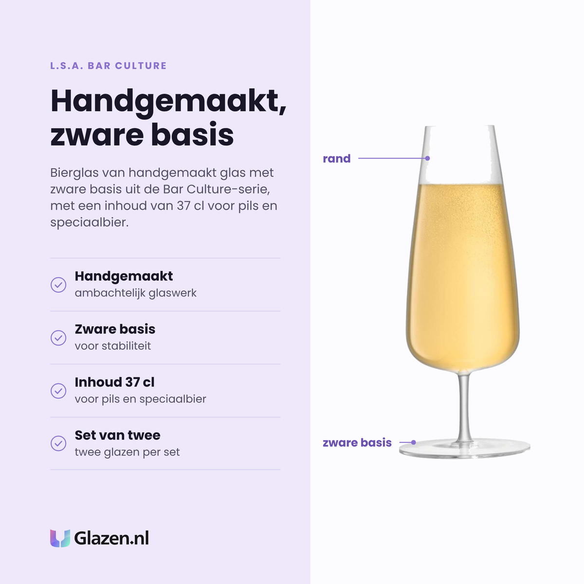 L.S.A. Bar Culture bierglas 37 cl eigenschappen: handgemaakt, zware basis, inhoud 37 cl, set van twee