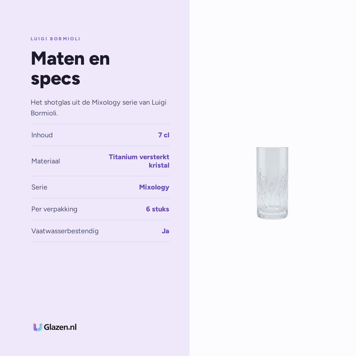 Maten en specs van Luigi Bormioli Mixology Shotglas 7 Cl