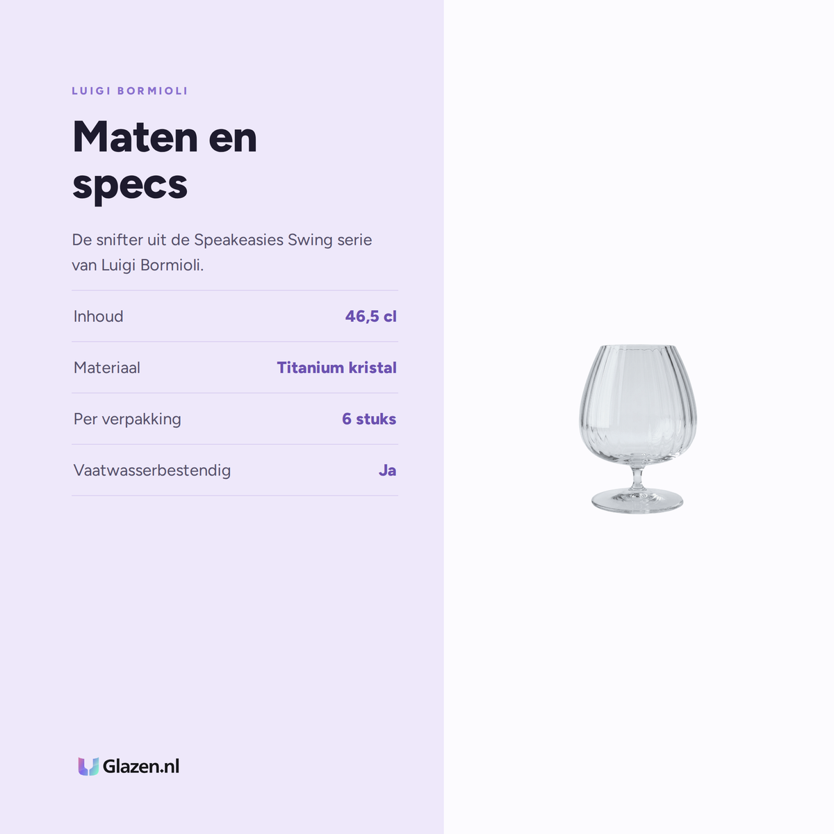 Maten en specs van Luigi Bormioli Speakeasies Swing Cocktailglas Snifter 46,5 Cl
