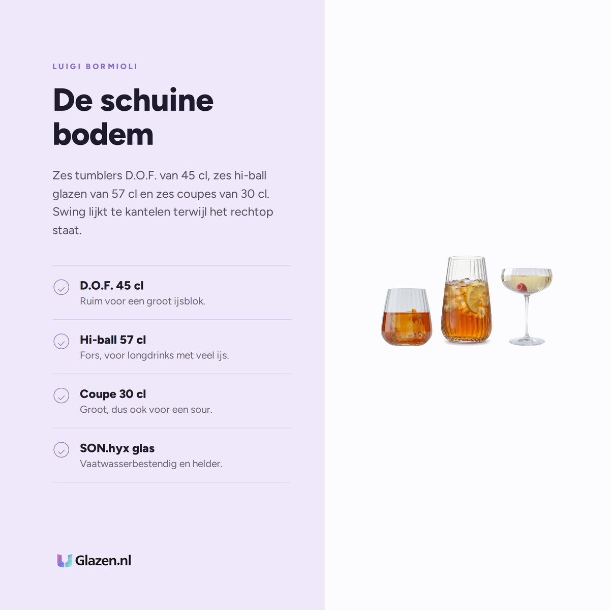 Eigenschappen van de Luigi Bormioli Speakeasies Swing Set 18-Delig (Tumbler, Hi-Ball & Coupe)