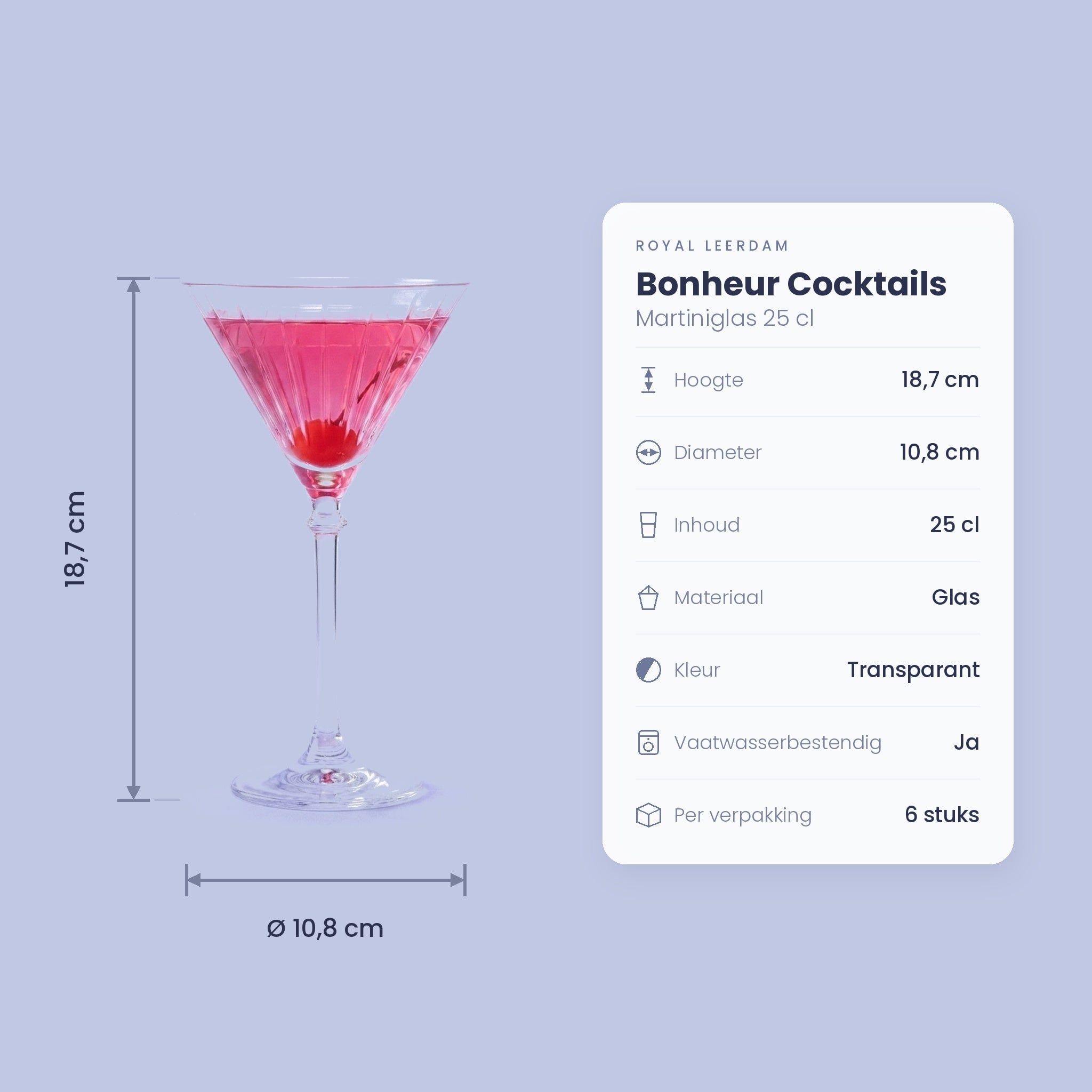 Royal Leerdam Bonheur Cocktails Martiniglas 25 Cl - 6 Stuks - Glazen.nl