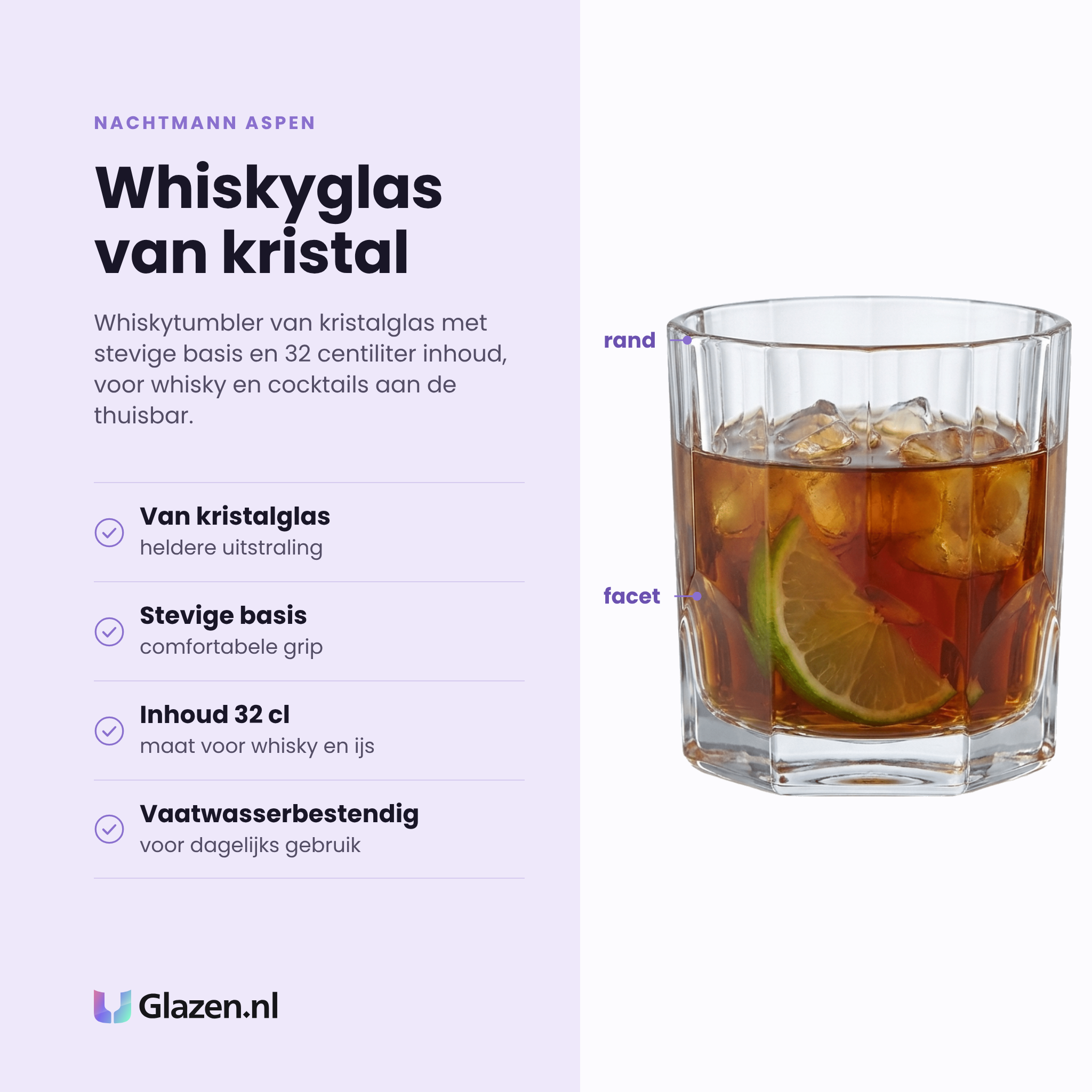 Nachtmann Aspen whiskytumbler 32 cl eigenschappen: kristalglas, stevige basis met comfortabele grip, inhoud 32 cl, vaatwasserbestendig
