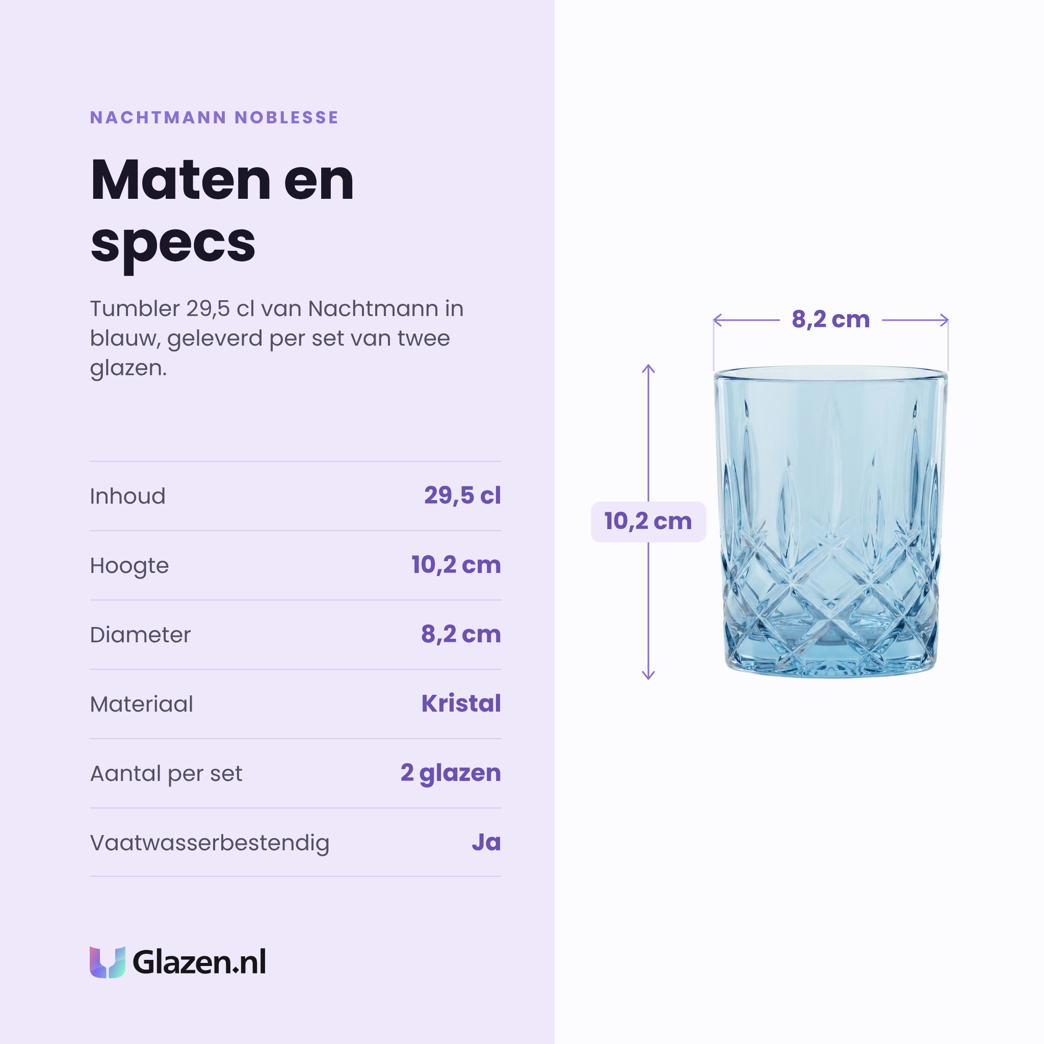 Nachtmann Noblesse tumbler 29,5 cl specificaties: inhoud 29,5 cl, hoogte 10,2 cm, diameter 8,2 cm, kristal, set van 2