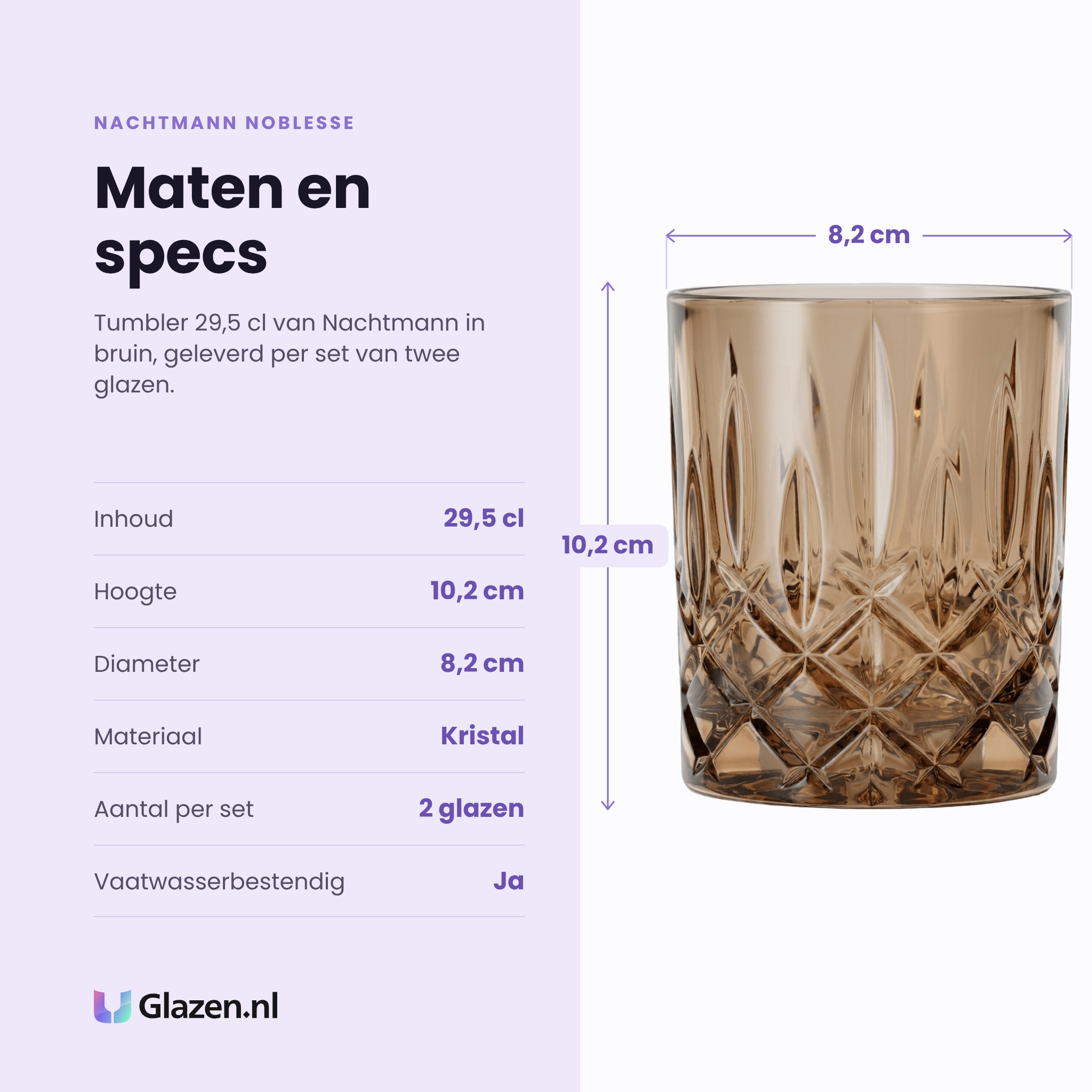 Nachtmann Noblesse tumbler 29,5 cl specificaties: inhoud 29,5 cl, hoogte 10,2 cm, diameter 8,2 cm, kristal, set van 2
