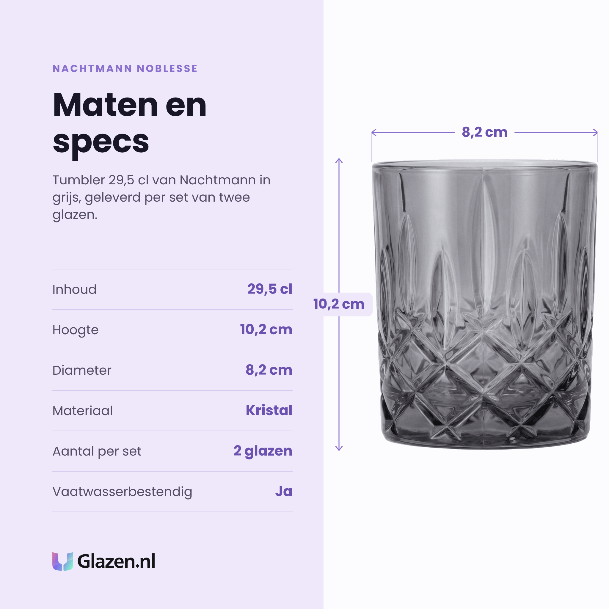 Nachtmann Noblesse tumbler 29,5 cl specificaties: inhoud 29,5 cl, hoogte 10,2 cm, diameter 8,2 cm, kristal, set van 2