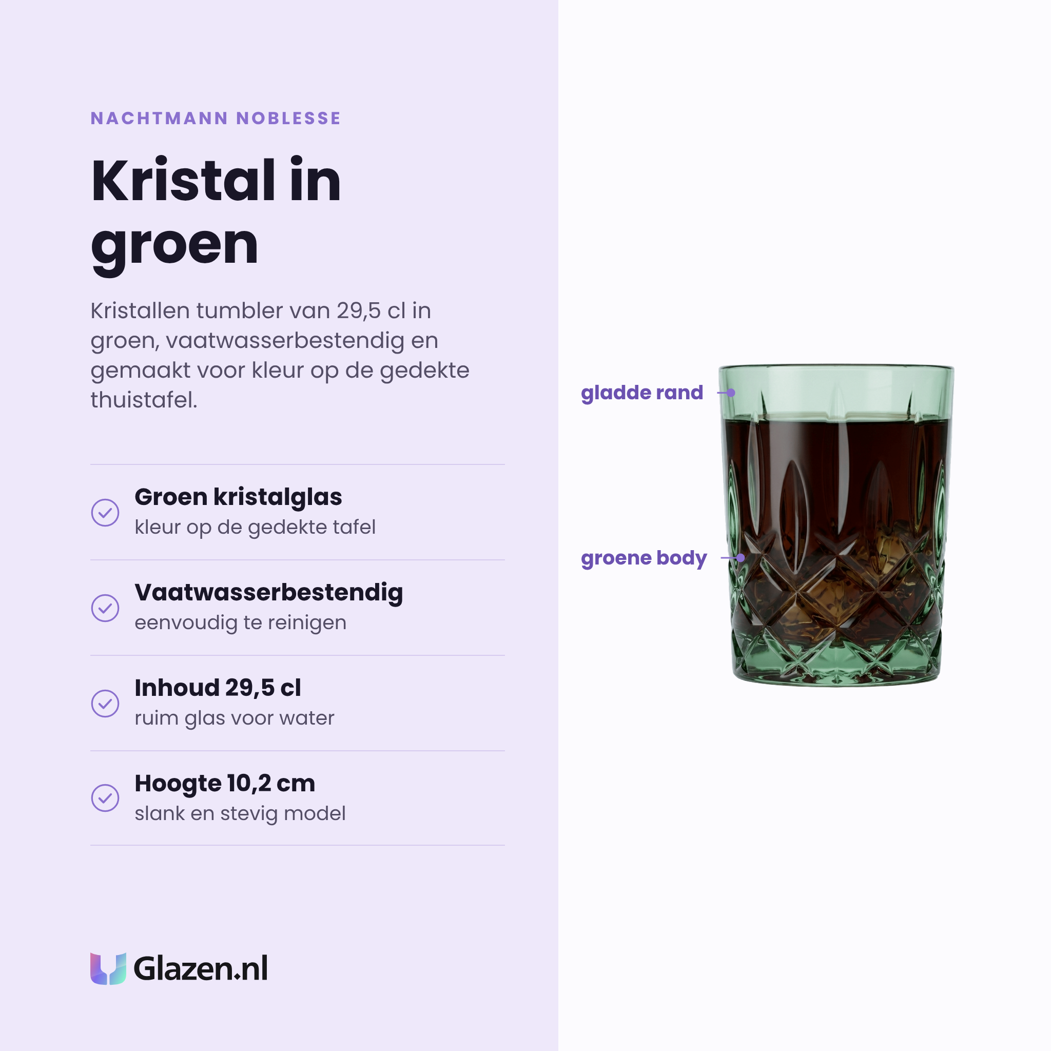 Nachtmann Noblesse tumbler 29,5 cl eigenschappen: groen gekleurd kristalglas, vaatwasserbestendig, inhoud 29,5 cl, hoogte 10,2 cm