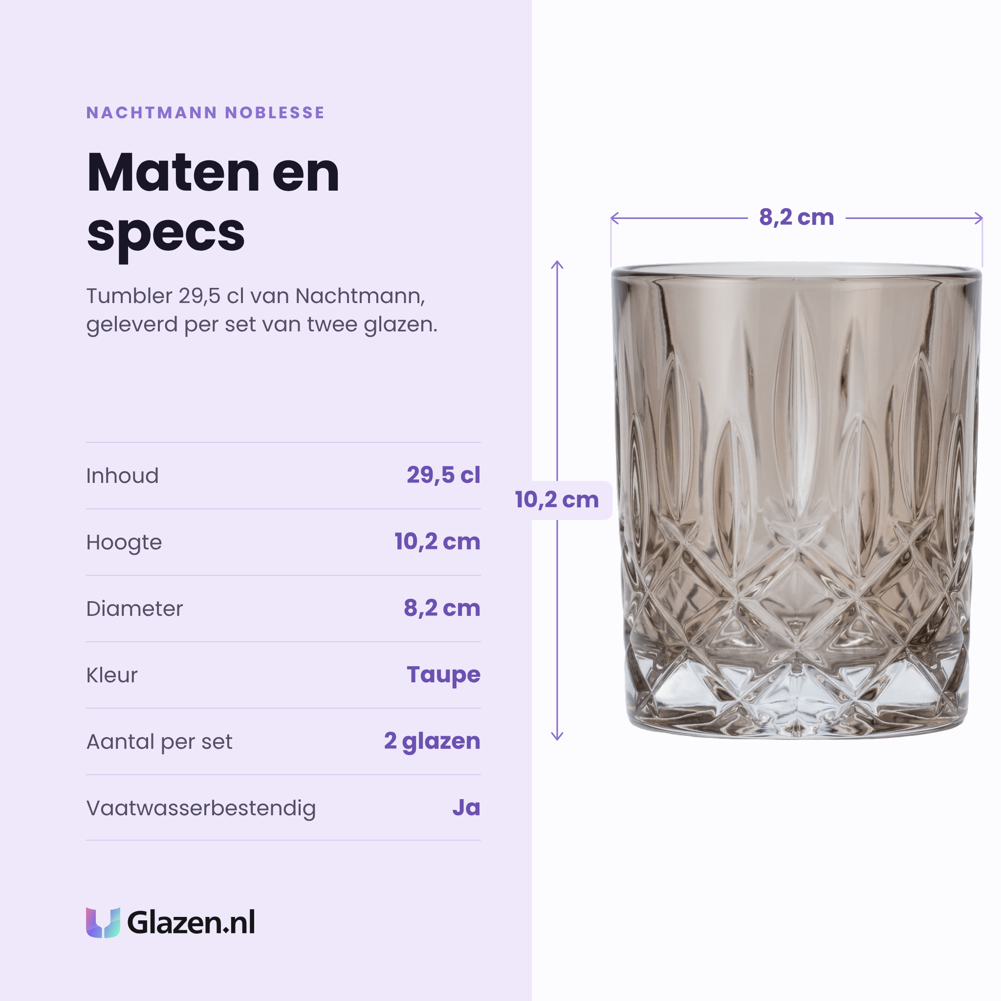 Nachtmann Noblesse tumbler 29,5 cl specificaties: inhoud 29,5 cl, hoogte 10,2 cm, diameter 8,2 cm, taupe, set van 2