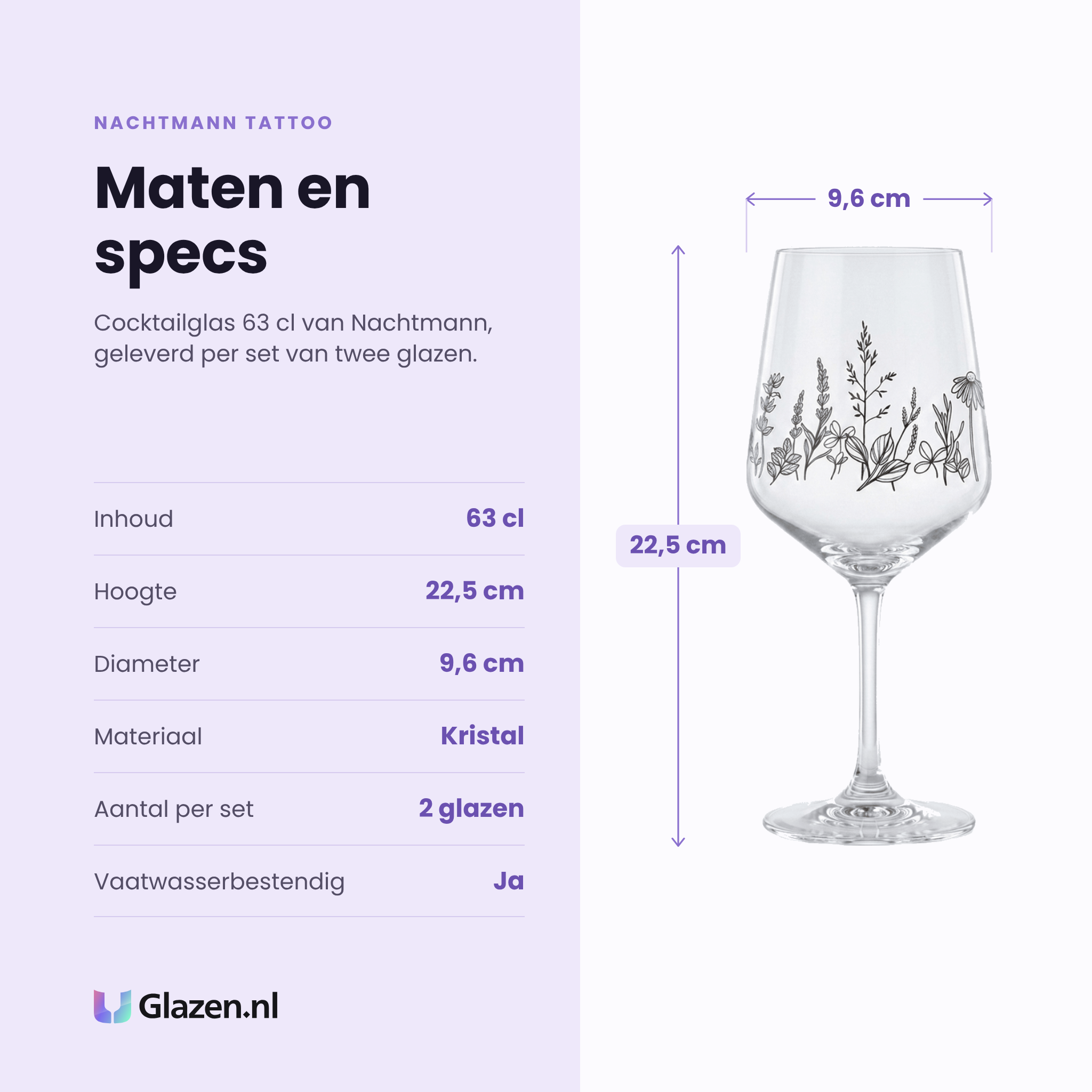 Nachtmann Tattoo cocktailglas 63 cl specificaties: inhoud 63 cl, hoogte 22,5 cm, diameter 9,6 cm, kristal, set van 2