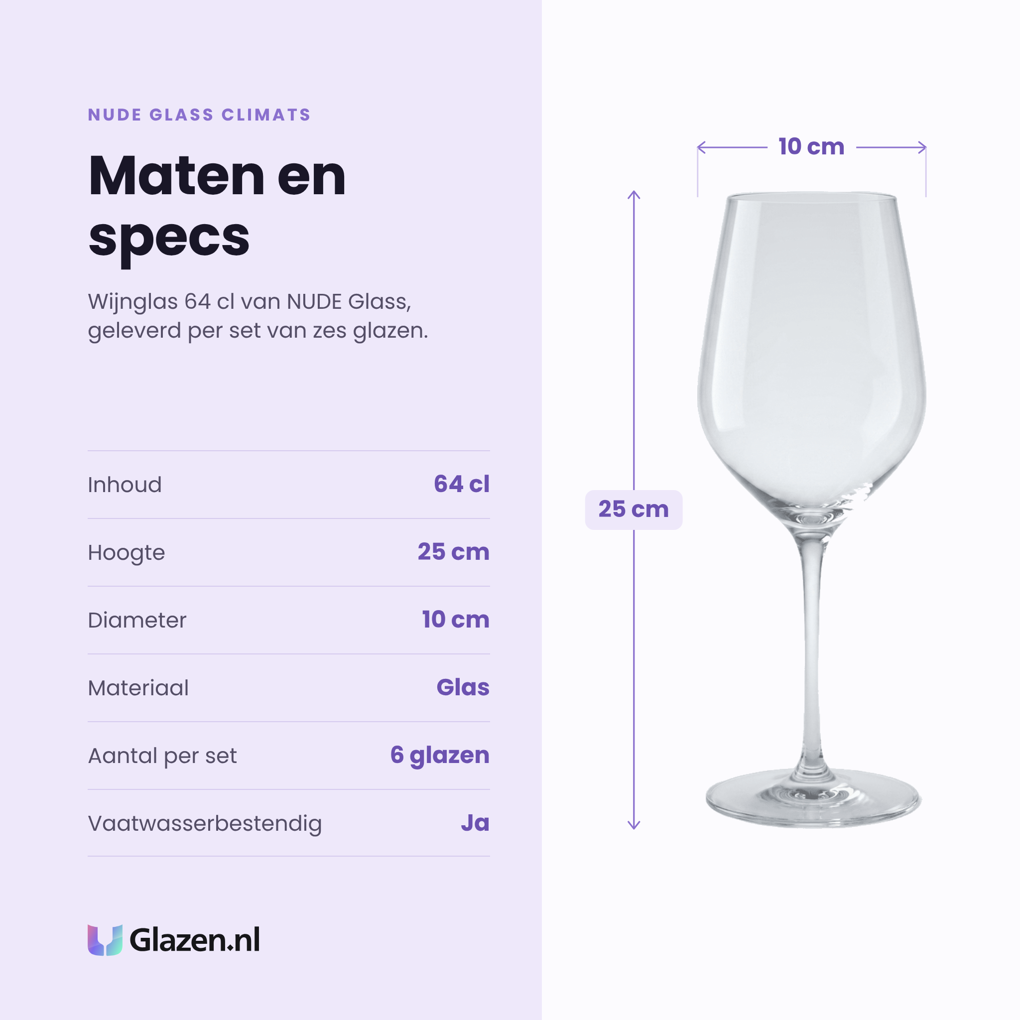 NUDE Glass Climats wijnglas 64 cl specificaties: inhoud 64 cl, hoogte 25 cm, diameter 10 cm, glas, set van 6