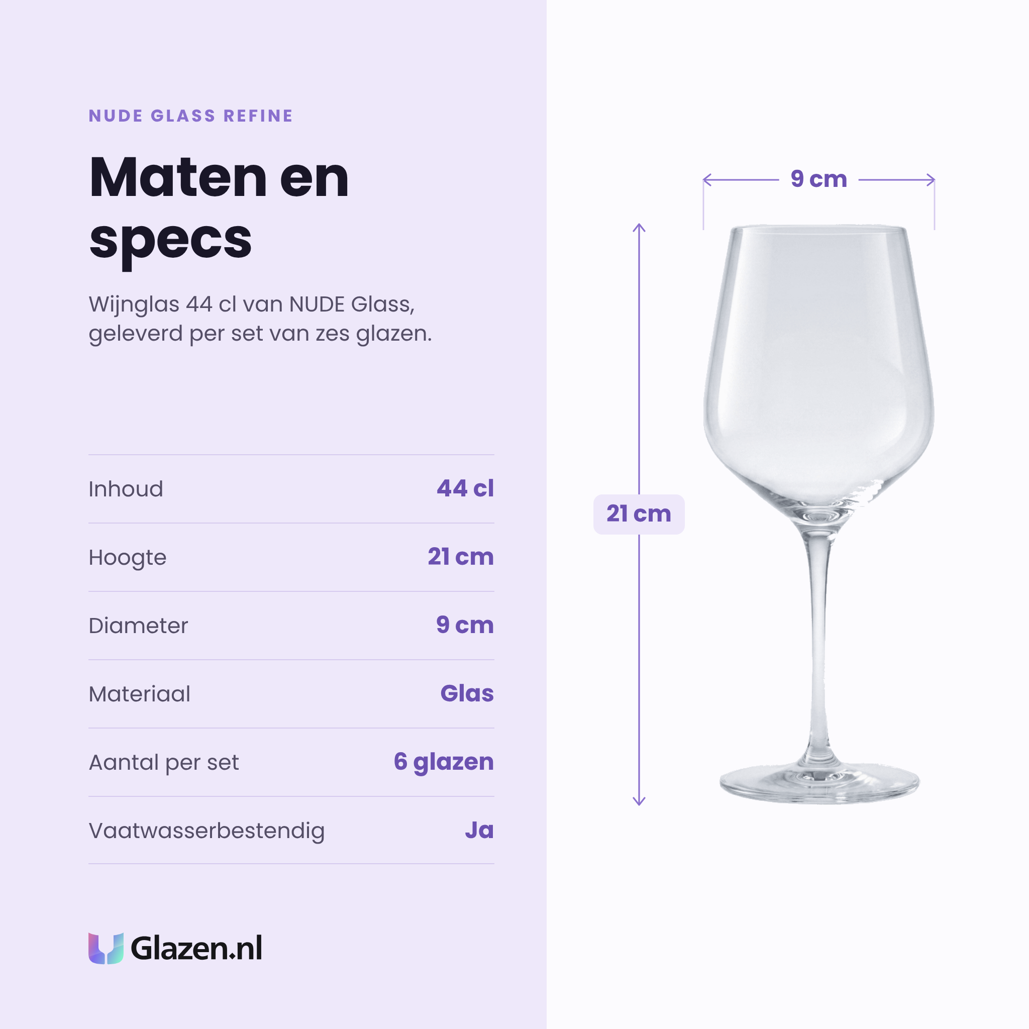 NUDE Glass Refine wijnglas 44 cl specificaties: inhoud 44 cl, hoogte 21 cm, diameter 9 cm, glas, set van 6