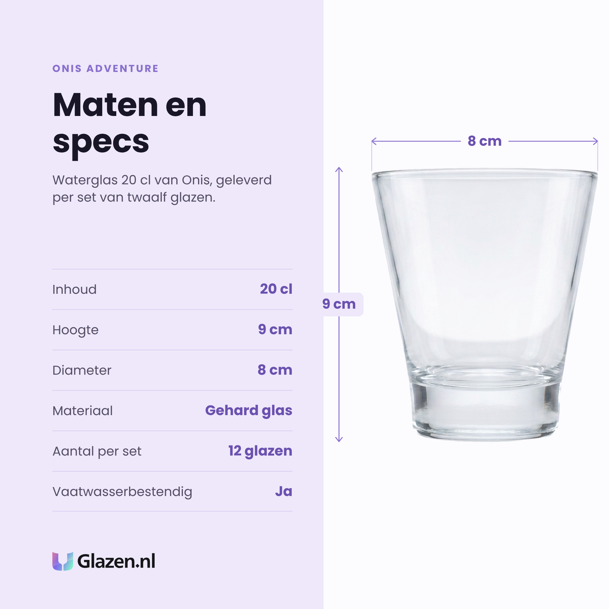Onis Adventure waterglas 20 cl specificaties: inhoud 20 cl, hoogte 9 cm, diameter 8 cm, gehard glas, set van 12