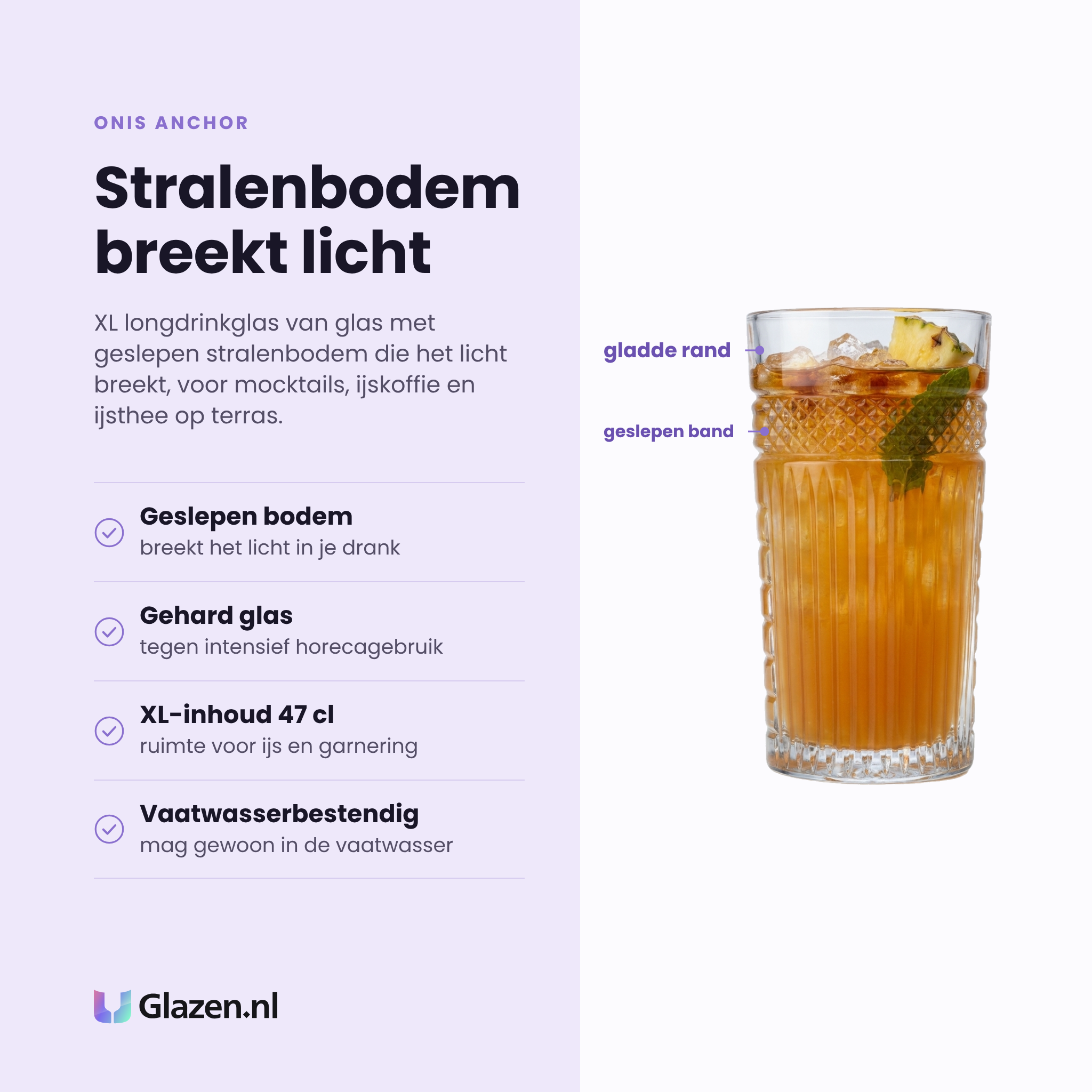 Onis Anchor longdrinkglas 47 cl eigenschappen: geslepen stralenbodem, gehard glas, xl-inhoud 47 cl, vaatwasserbestendig