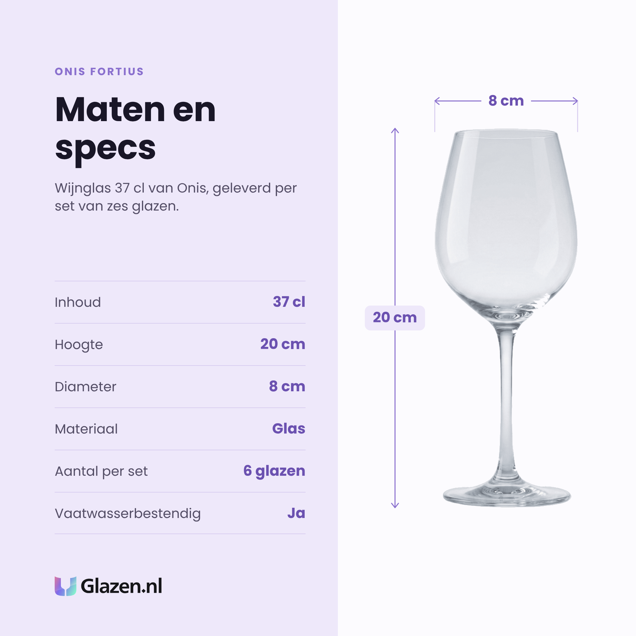 Onis Fortius wijnglas 37 cl specificaties: inhoud 37 cl, hoogte 20 cm, diameter 8 cm, glas, set van 6