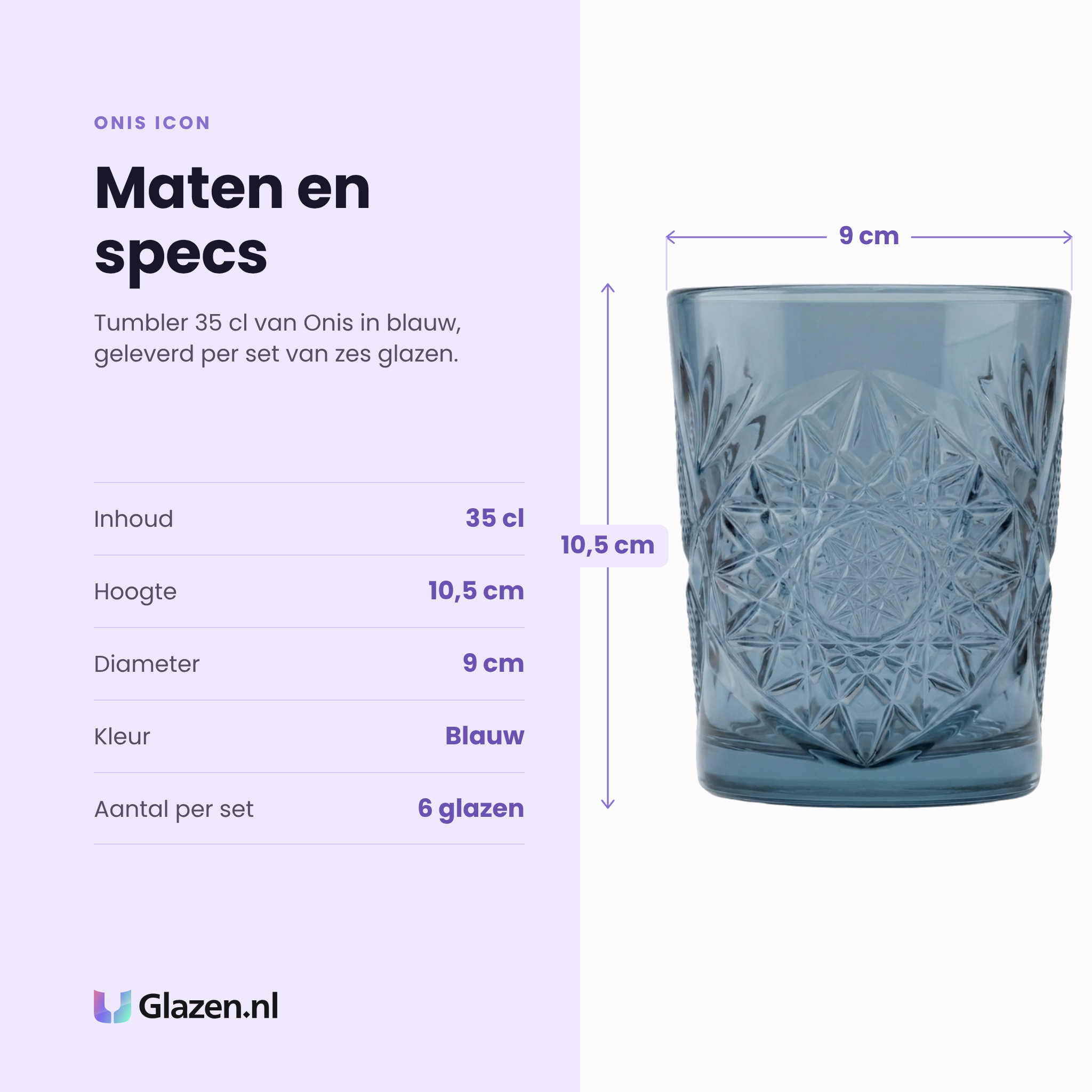 Onis Icon tumbler 35 cl blauw specificaties: inhoud 35 cl, hoogte 10,5 cm, diameter 9 cm, blauw glas, set van 6