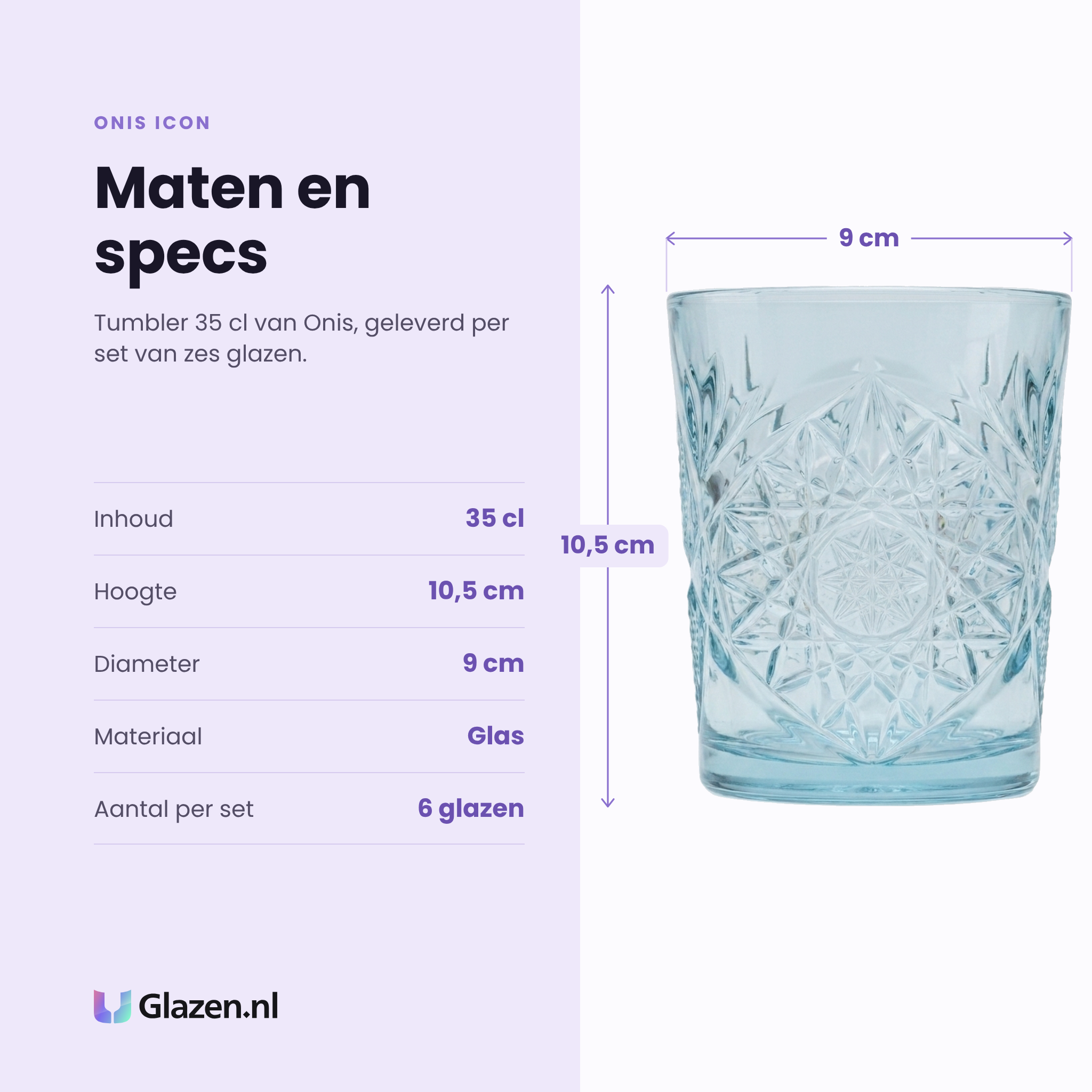 Onis Icon tumbler 35 cl specificaties: inhoud 35 cl, hoogte 10,5 cm, diameter 9 cm, glas, set van 6