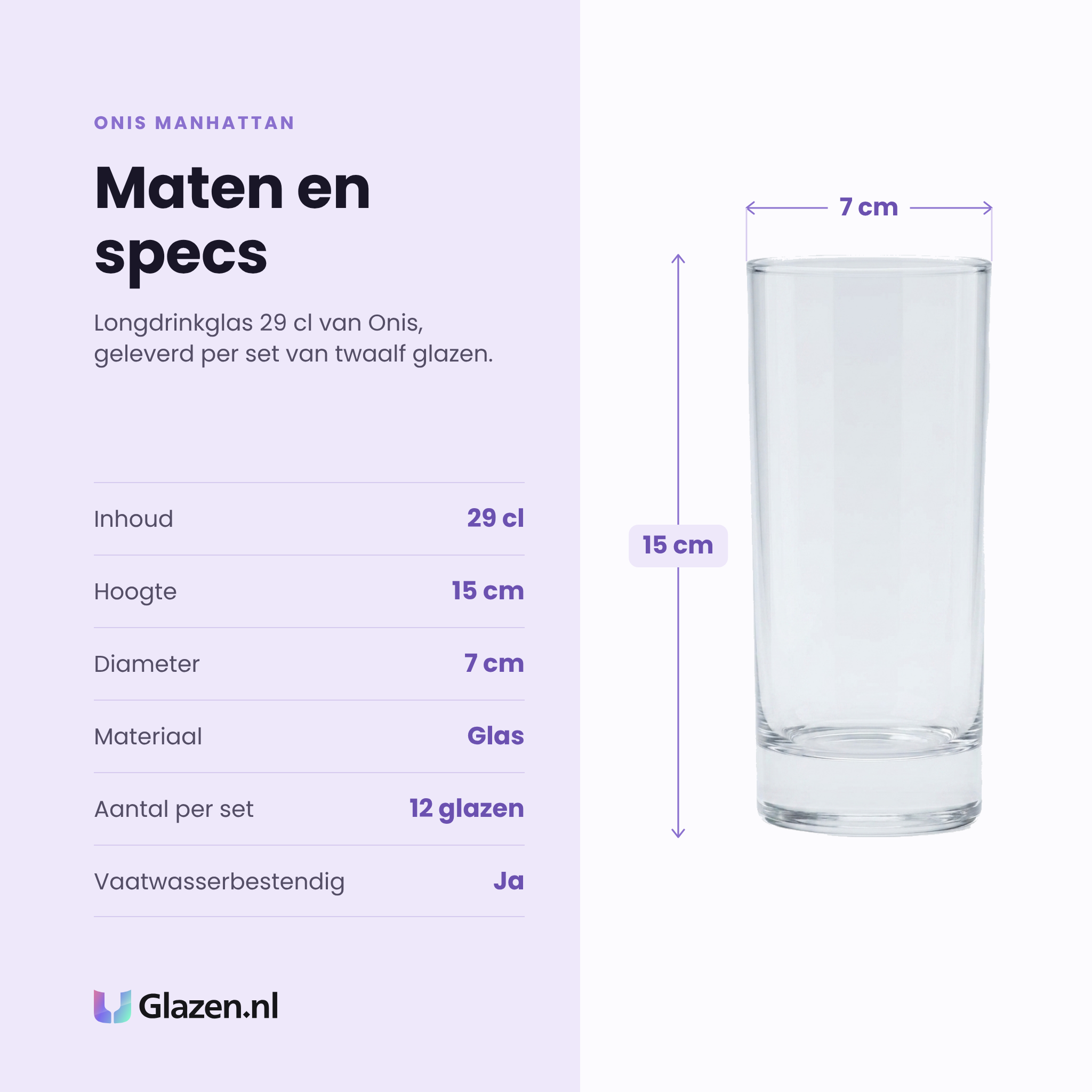 Onis Manhattan longdrinkglas 29 cl specificaties: inhoud 29 cl, hoogte 15 cm, diameter 7 cm, glas, set van 12