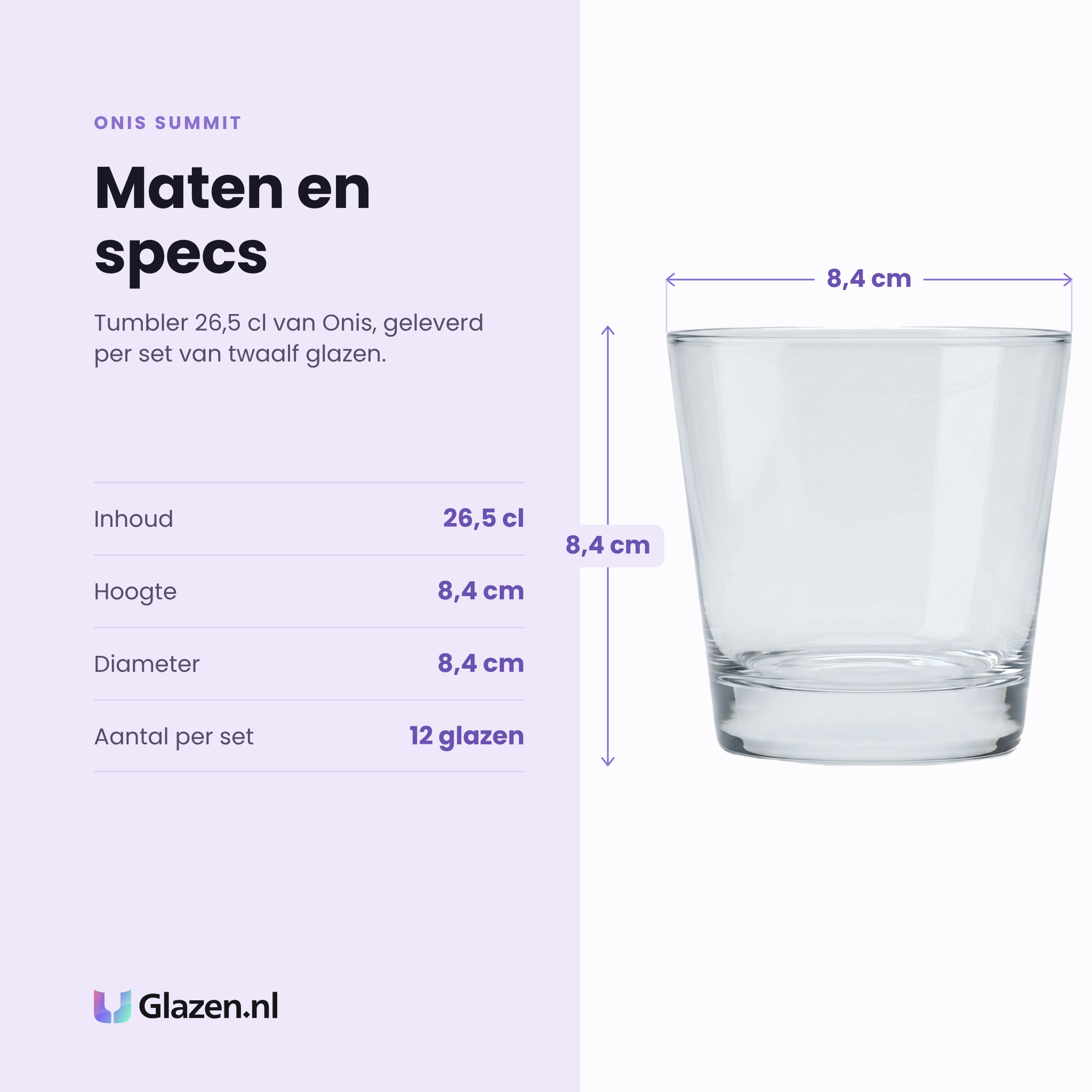 Onis Summit tumbler 26,5 cl specificaties: inhoud 26,5 cl, hoogte 8,4 cm, diameter 8,4 cm, set van 12