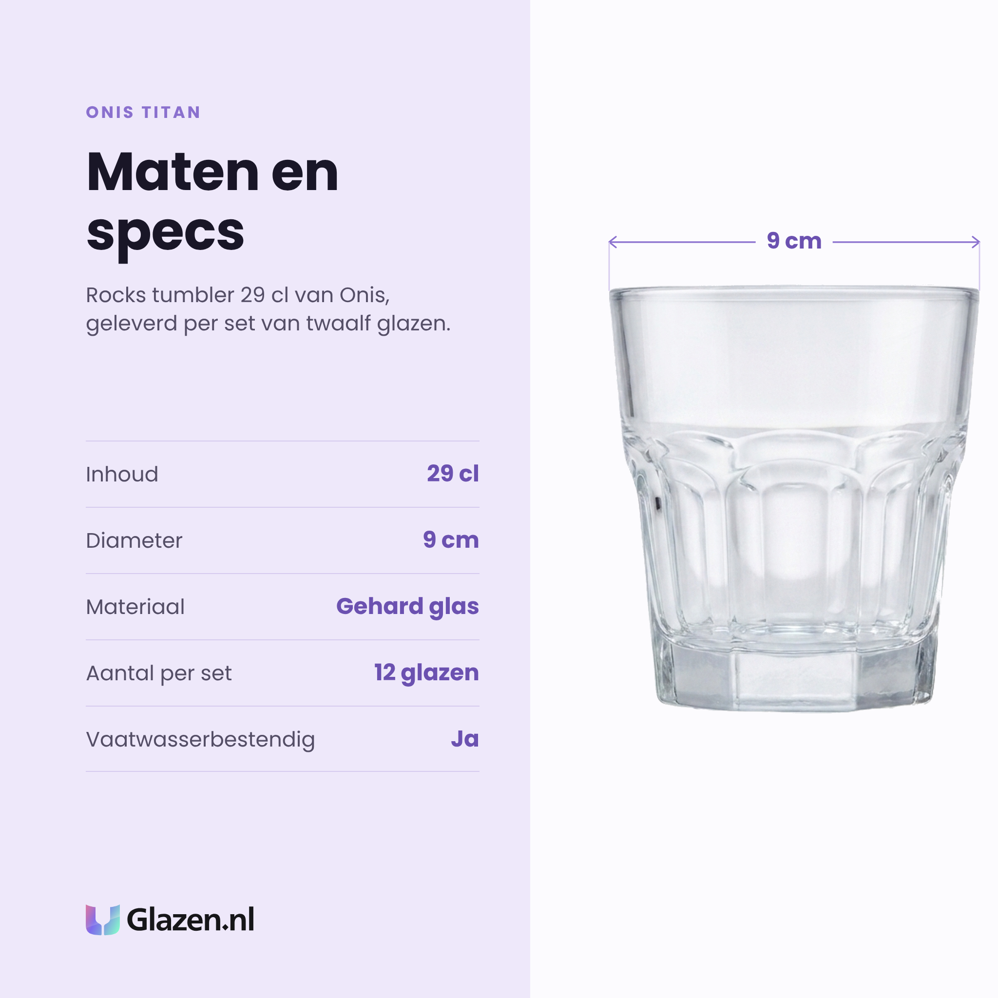 Onis Titan rocks tumbler 29 cl specificaties: inhoud 29 cl, diameter 9 cm, gehard glas, set van 12
