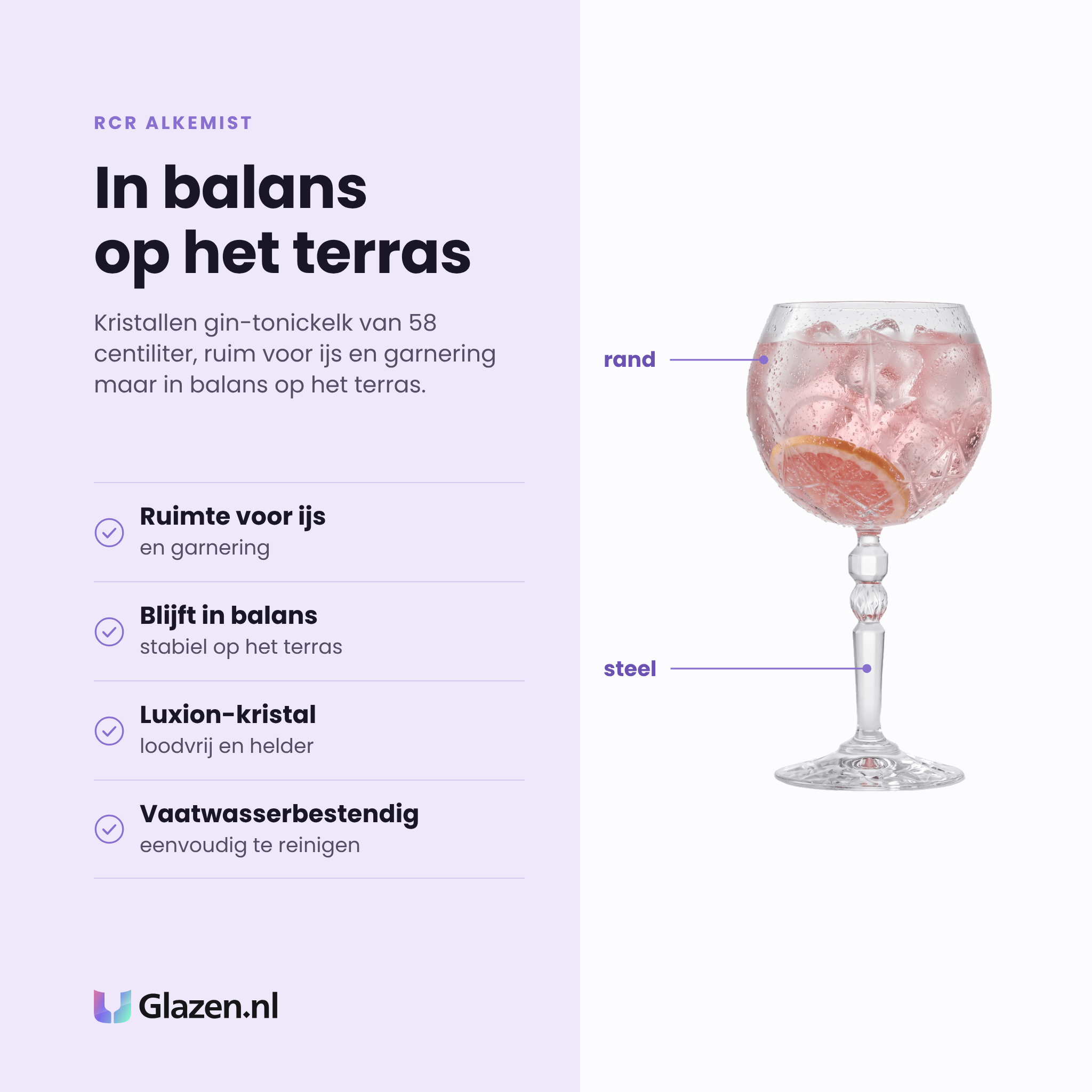 RCR Alkemist gin-tonicglas 58 cl eigenschappen: ruimte voor ijs, blijft in balans, luxion-kristal, vaatwasserbestendig