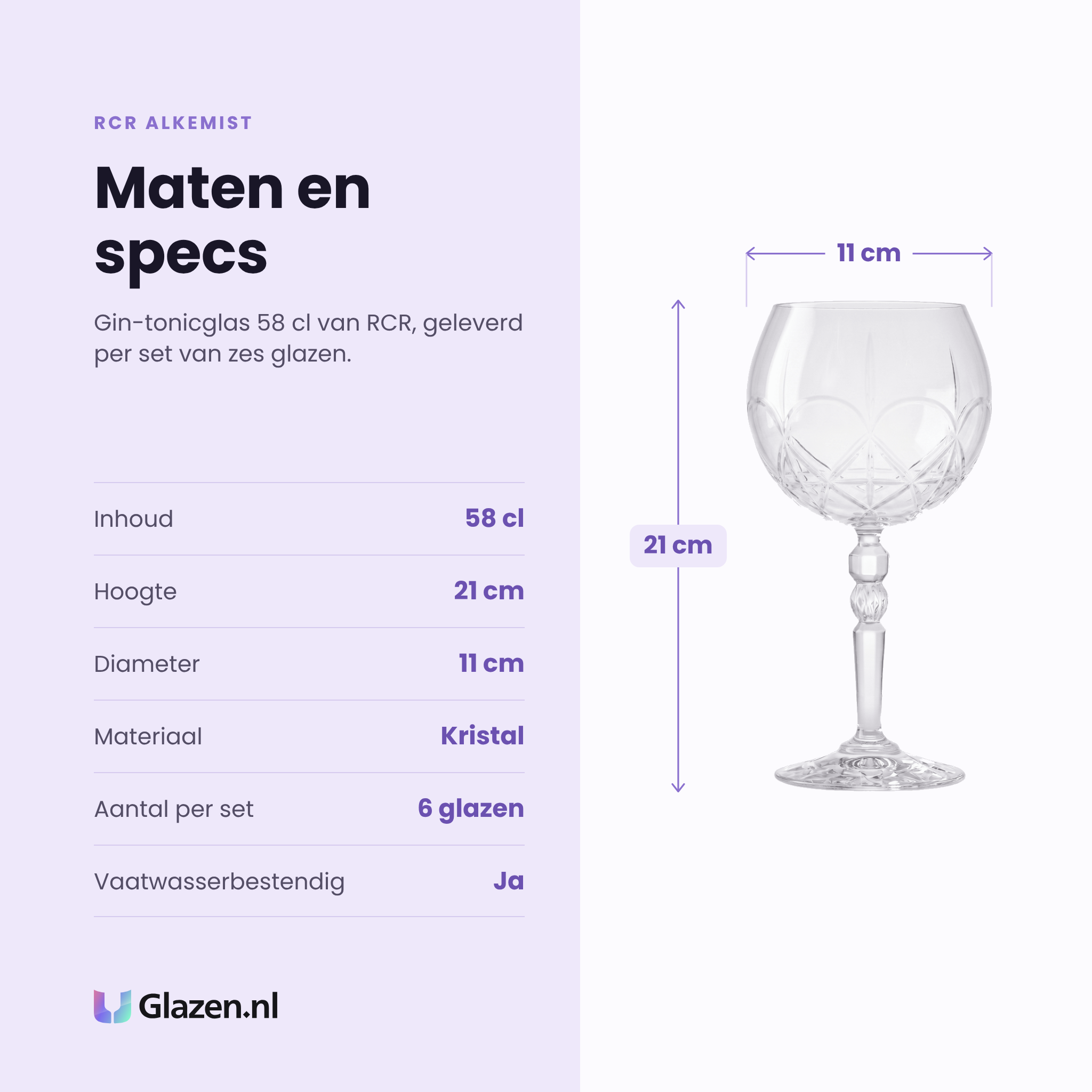 RCR Alkemist gin-tonicglas 58 cl specificaties: inhoud 58 cl, hoogte 21 cm, diameter 11 cm, kristal, set van 6