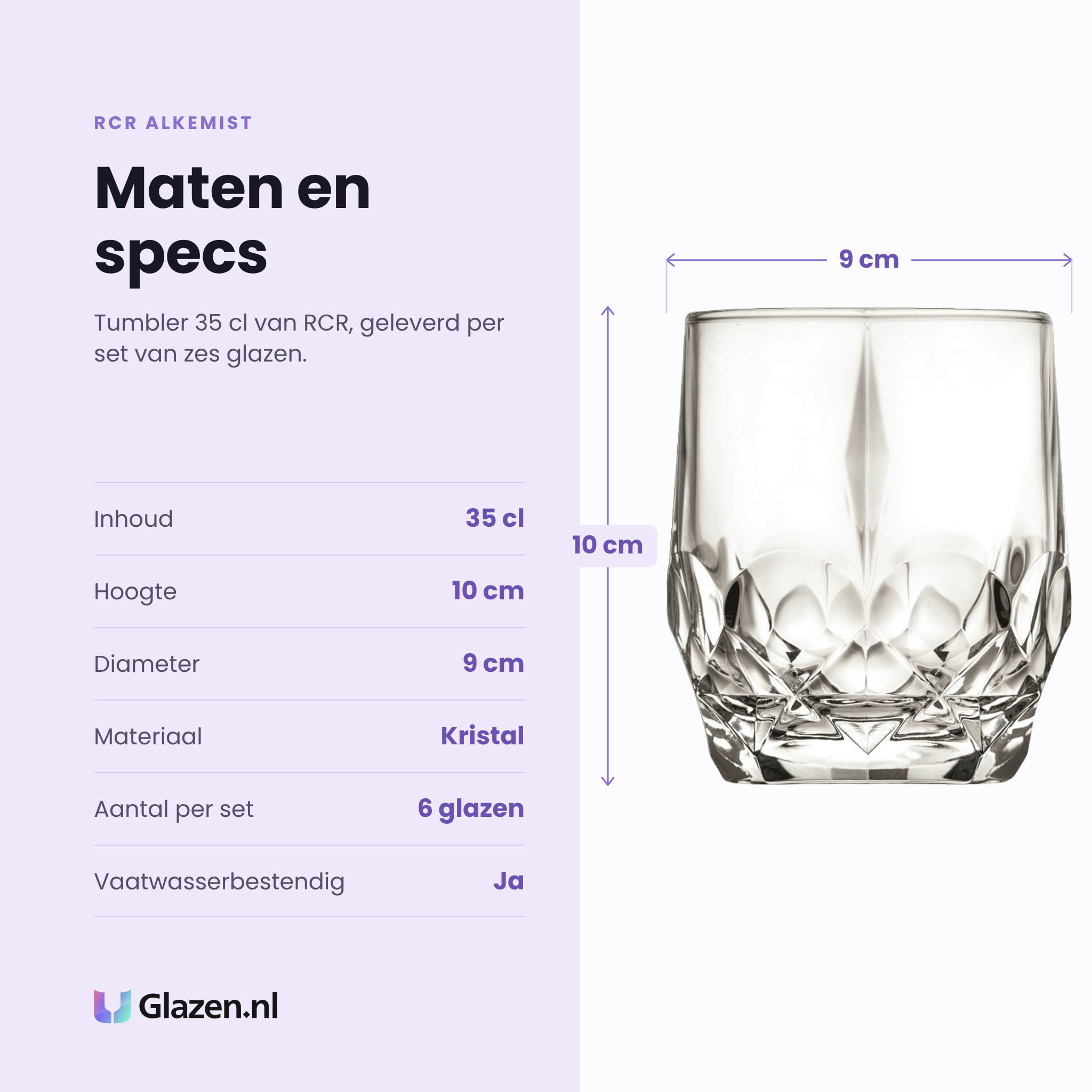 RCR Alkemist tumbler 35 cl specificaties: inhoud 35 cl, hoogte 10 cm, diameter 9 cm, kristal, set van 6