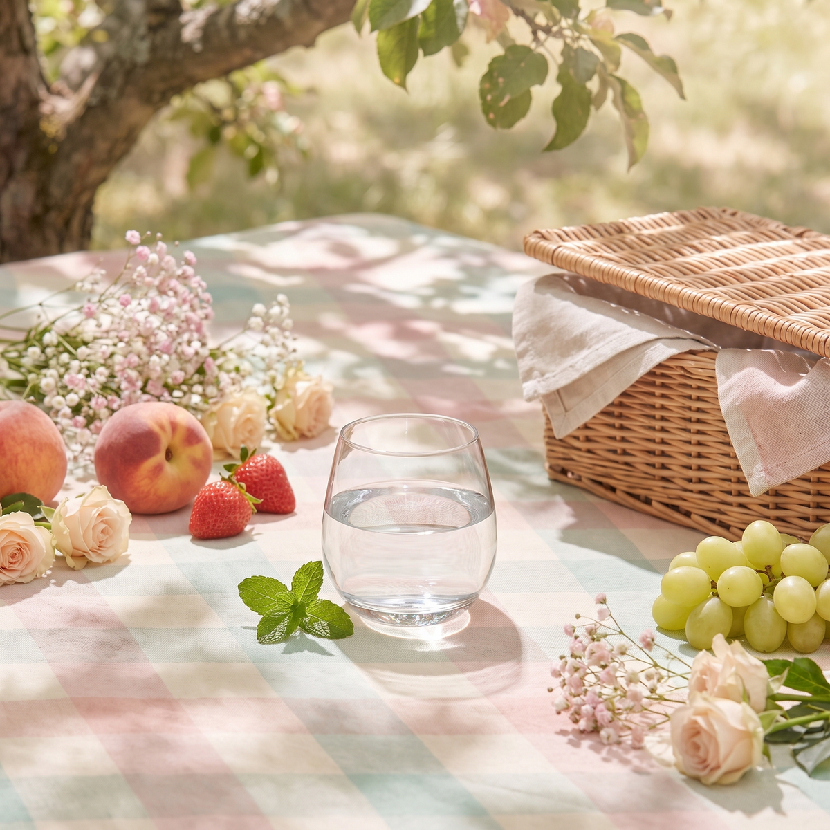 RCR Aria Tumbler 38 Cl met water op een picknickkleed in de zon