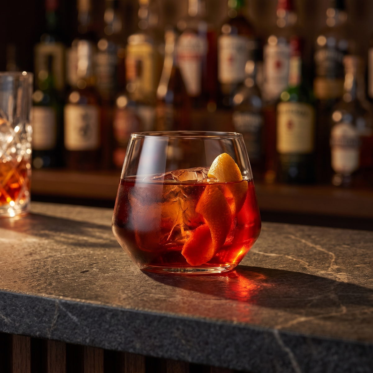 RCR Aria Tumbler 55 Cl met cocktail op een donkere bar