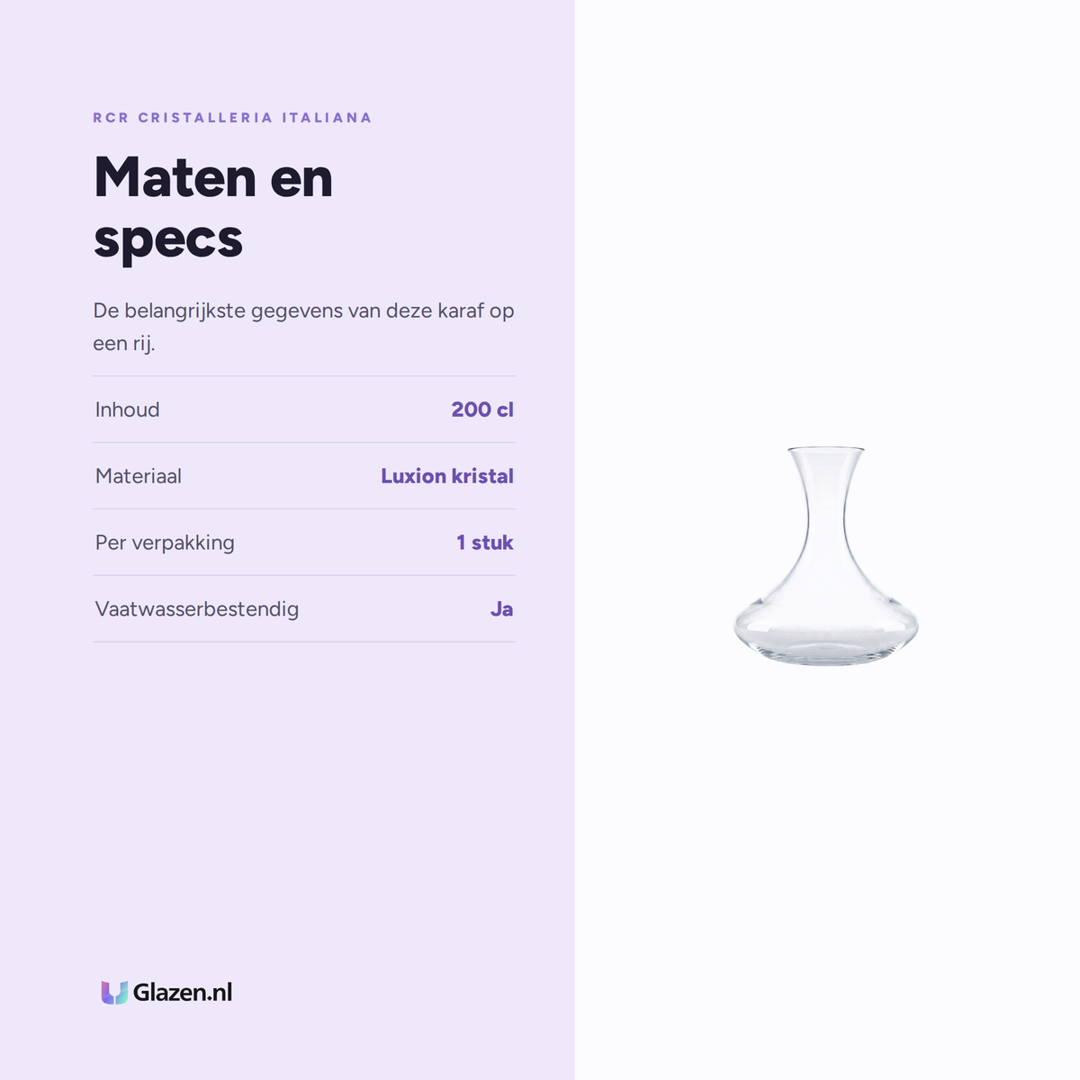 Maten en specs van de RCR Invino Decanteer Karaf 200 Cl