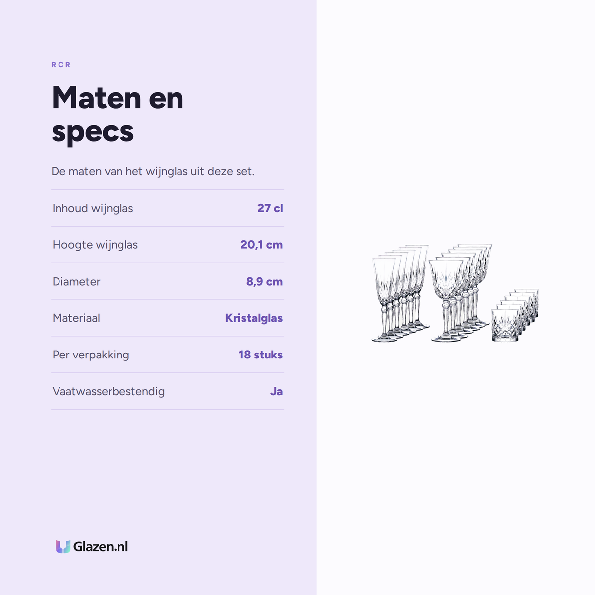 RCR Melodia Glazenset 18-Delig maten en specs