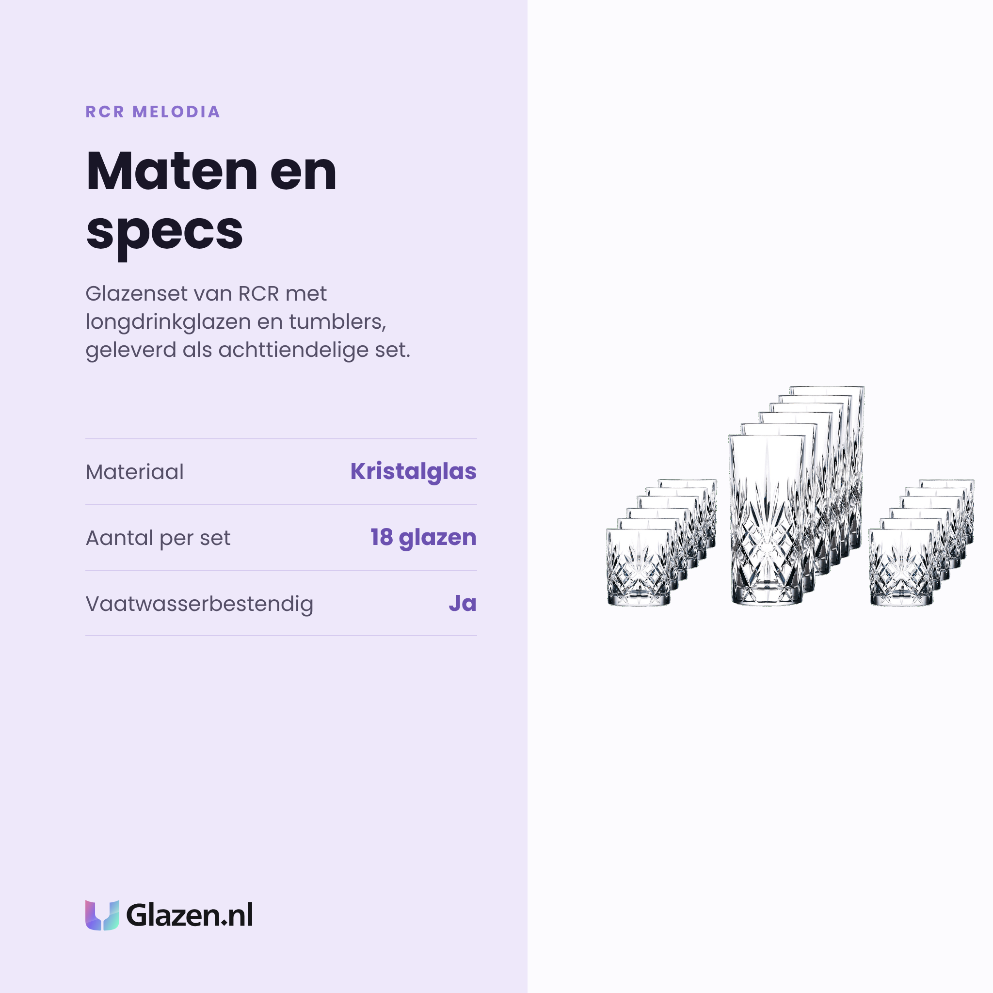 RCR Melodia glazenset 18-delig specificaties: kristalglas, set van 18, vaatwasserbestendig