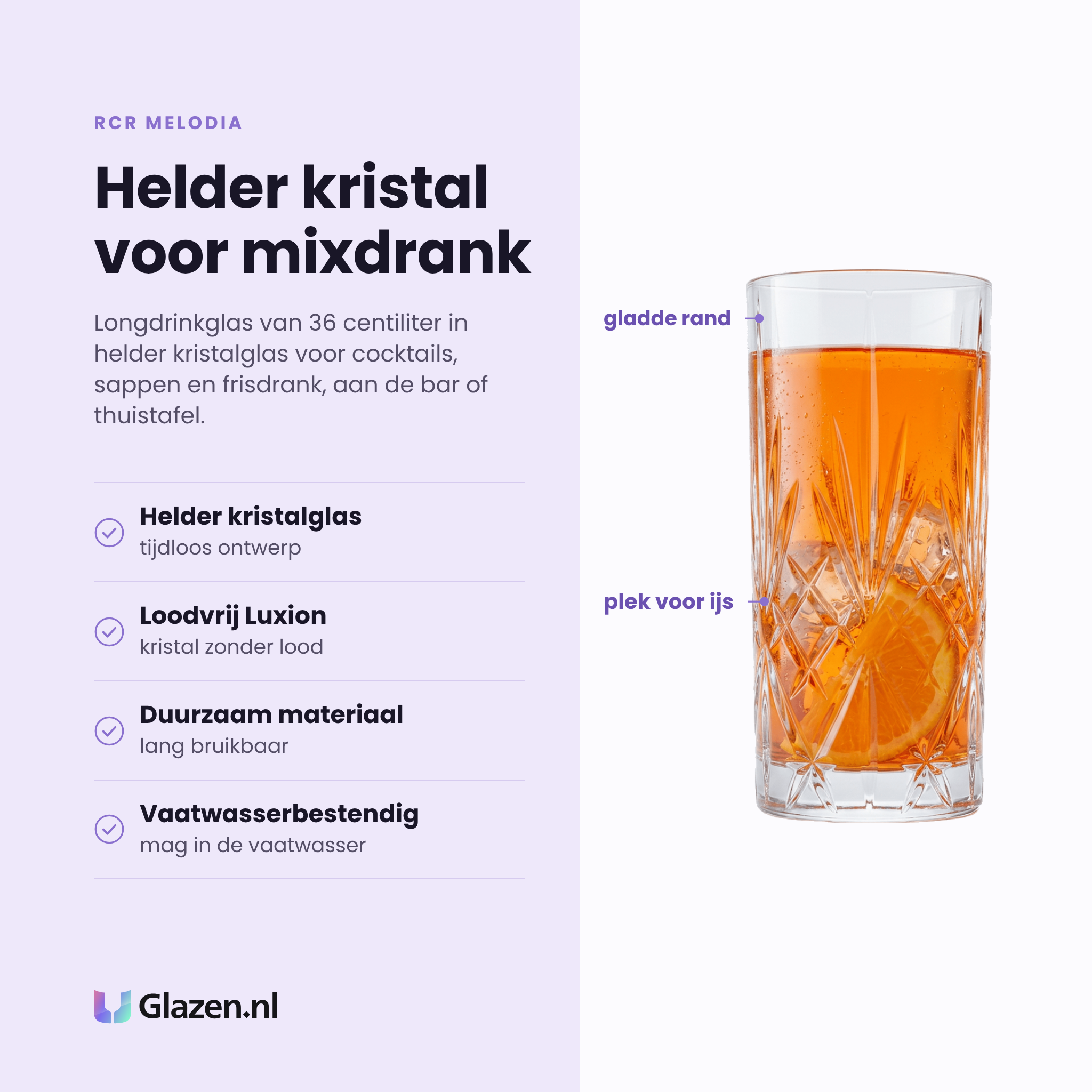 RCR Melodia longdrinkglas 36 cl eigenschappen: helder kristalglas, tijdloos ontwerp, loodvrij Luxion-kristal, vaatwasserbestendig