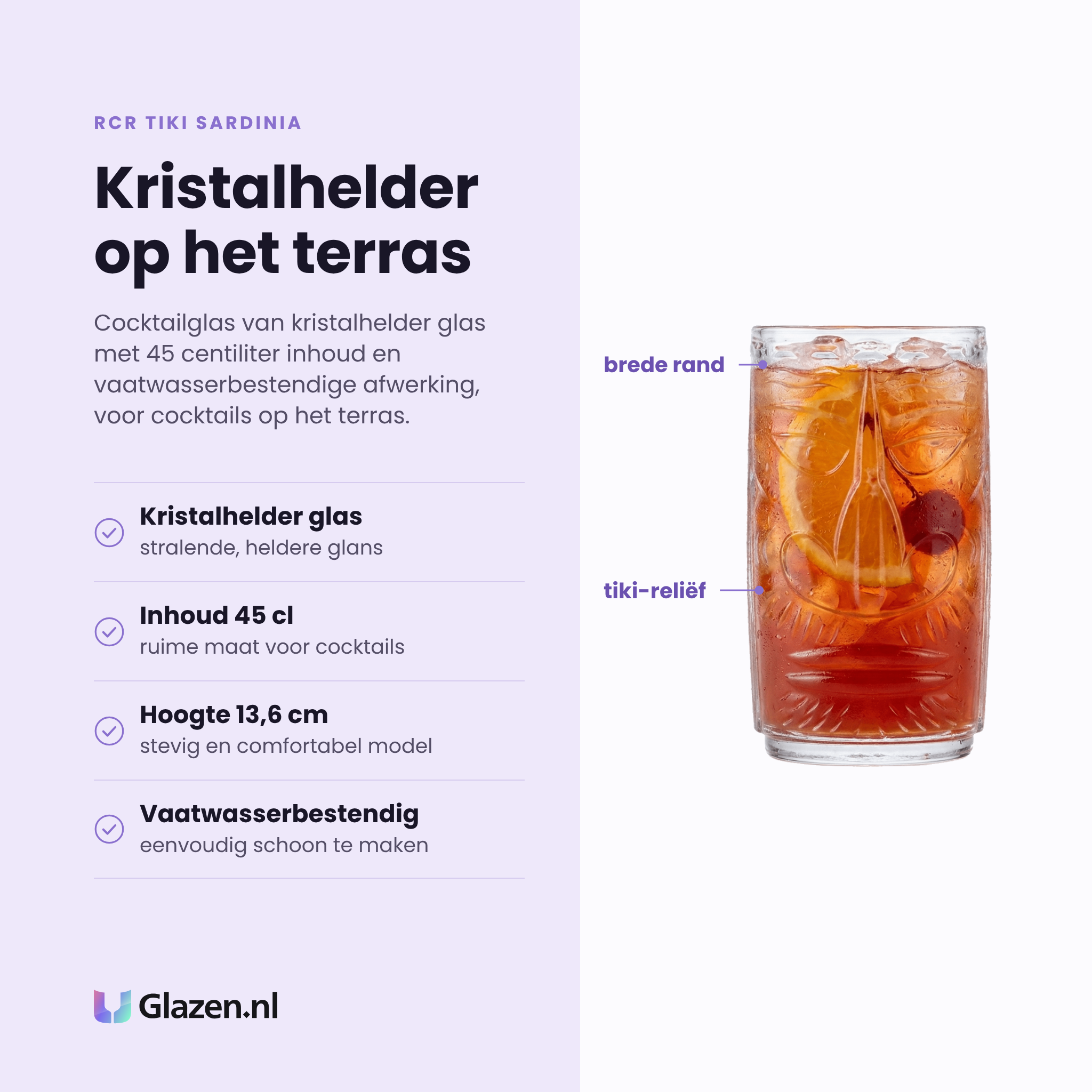 RCR Tiki Sardinia cocktailglas 45 cl eigenschappen: kristalhelder glas, inhoud 45 cl, hoogte 13,6 cm, vaatwasserbestendig